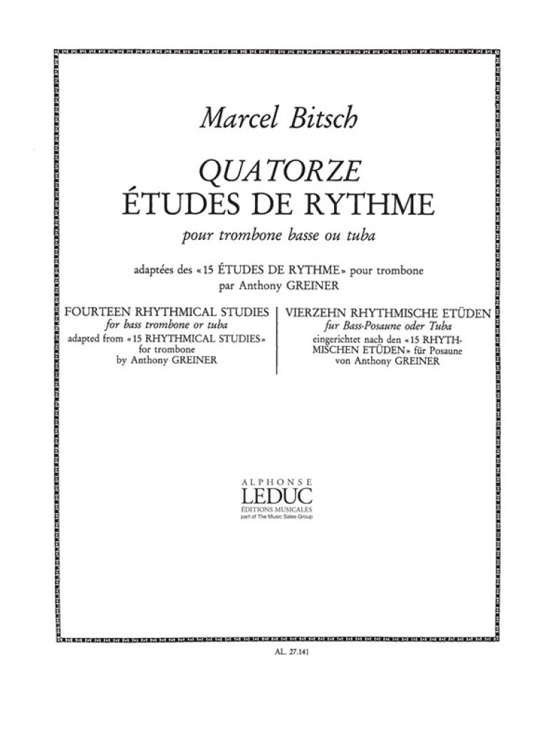 MARCEL BITSCH : 14 ETUDES DE RYTHME - TROMBONE OU TUBA