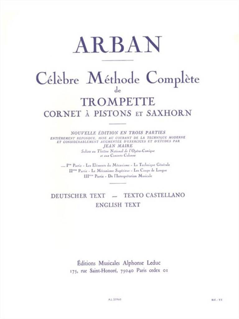 JEAN-BAPTISTE ARBAN : CELEBRE METHODE COMPLETE DE TROMPETTE - VOLUME 1