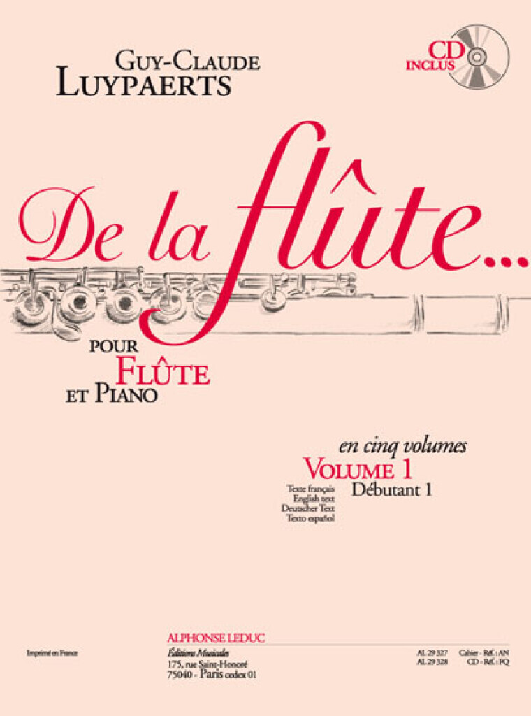 GUY-CLAUDE LUYPAERTS : DE LA FLUTE VOL.1 - RECUEIL + PARTITION + ENREGISTREMENT(S) EN LIGNE (PAS DE