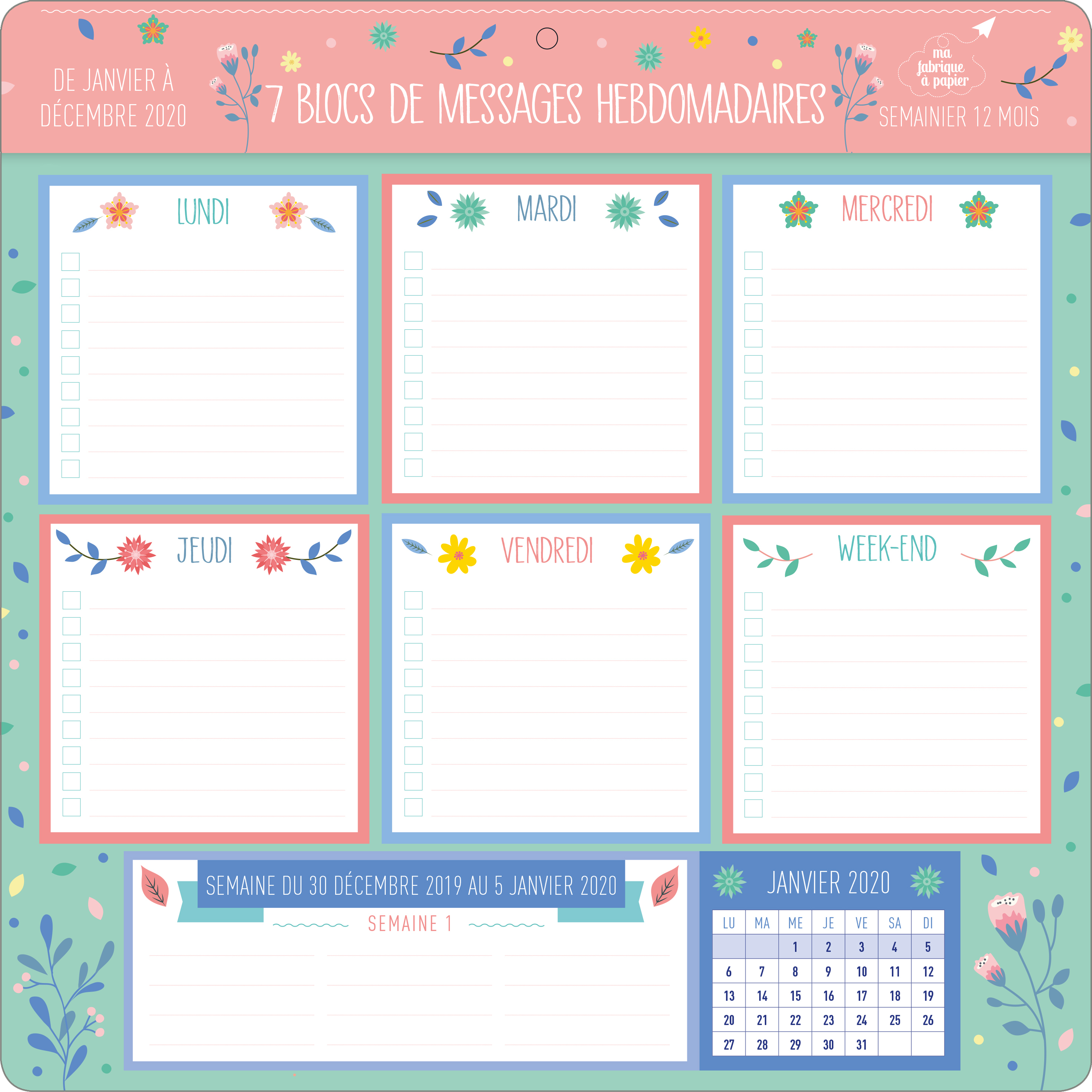 Semainier aimanté 7 blocs 2020