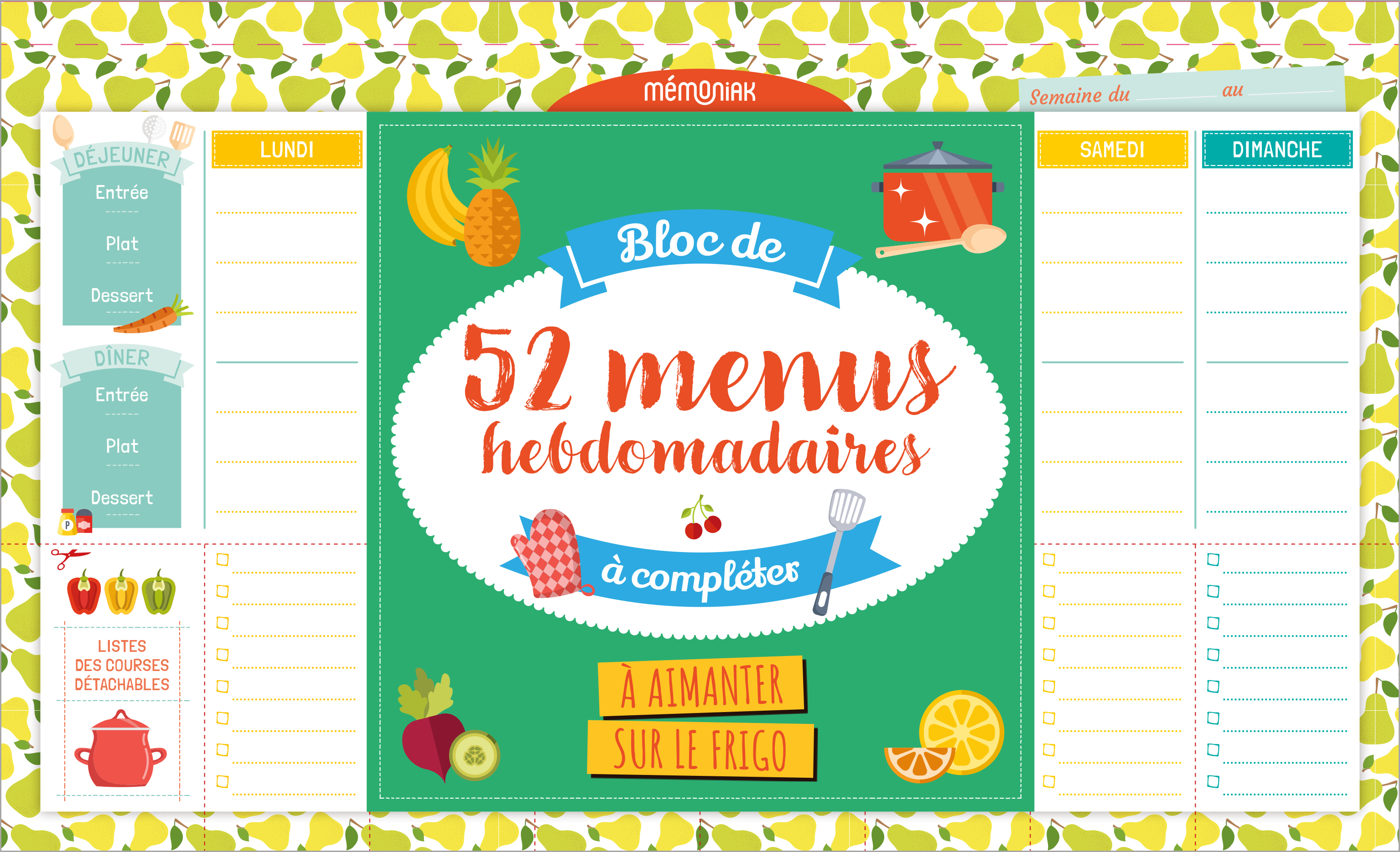 Bloc de 52 menus hebdomadaires à compléter Mémoniak 2021