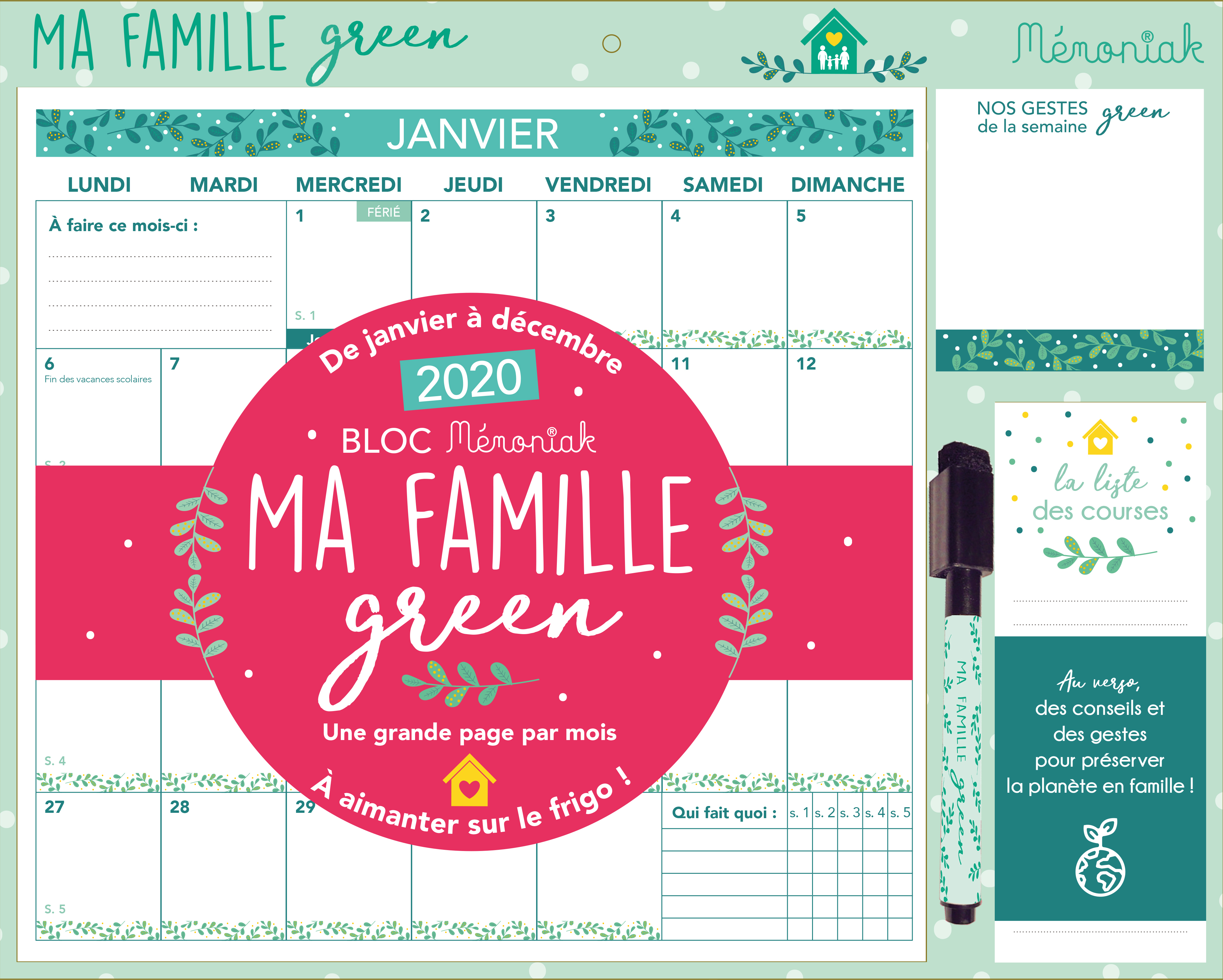 Bloc mensuel Mémoniak Ma famille green 2020