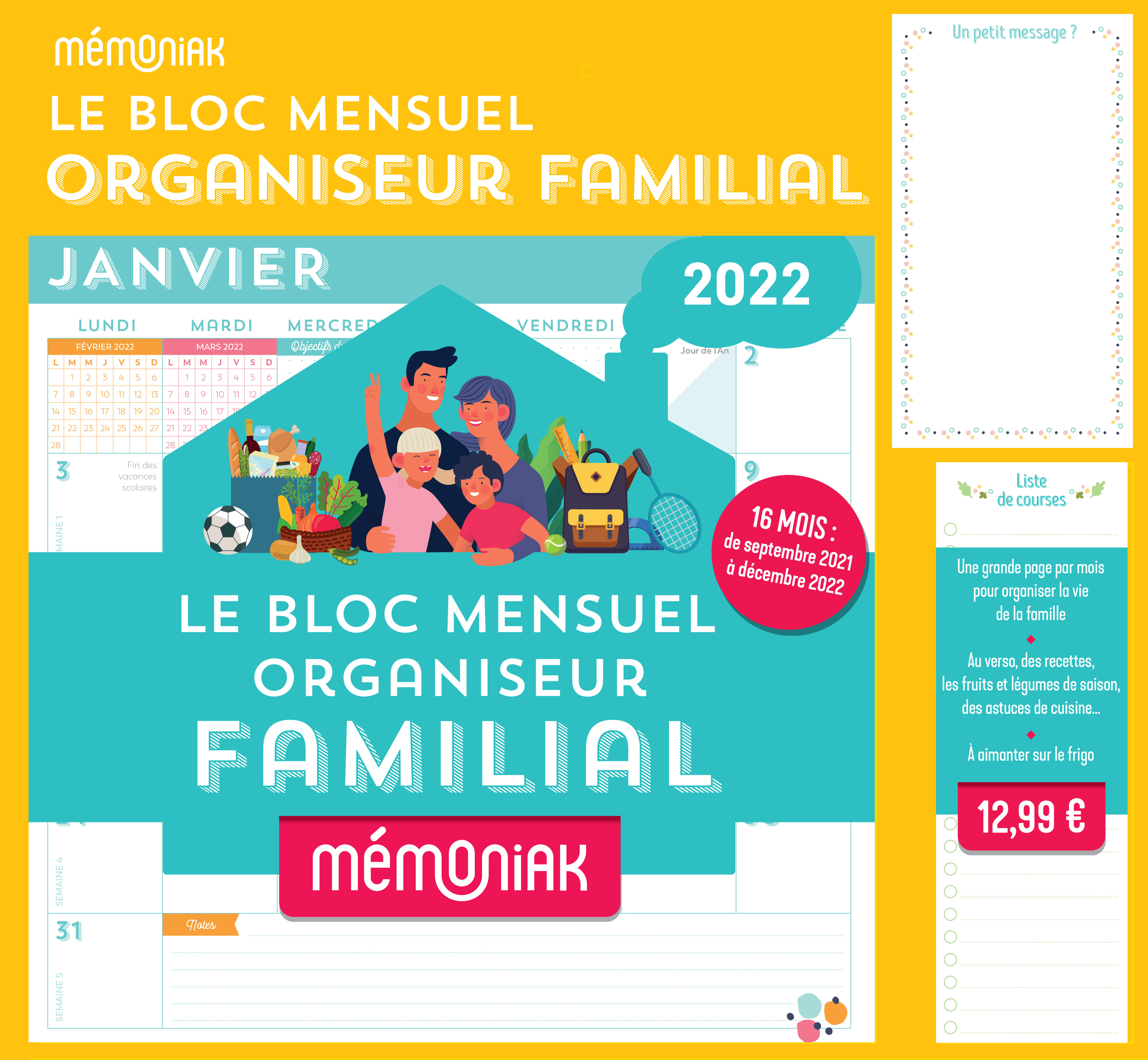 Le bloc mensuel organiseur Mémoniak 2021-2022   à aimanter sur le frigo