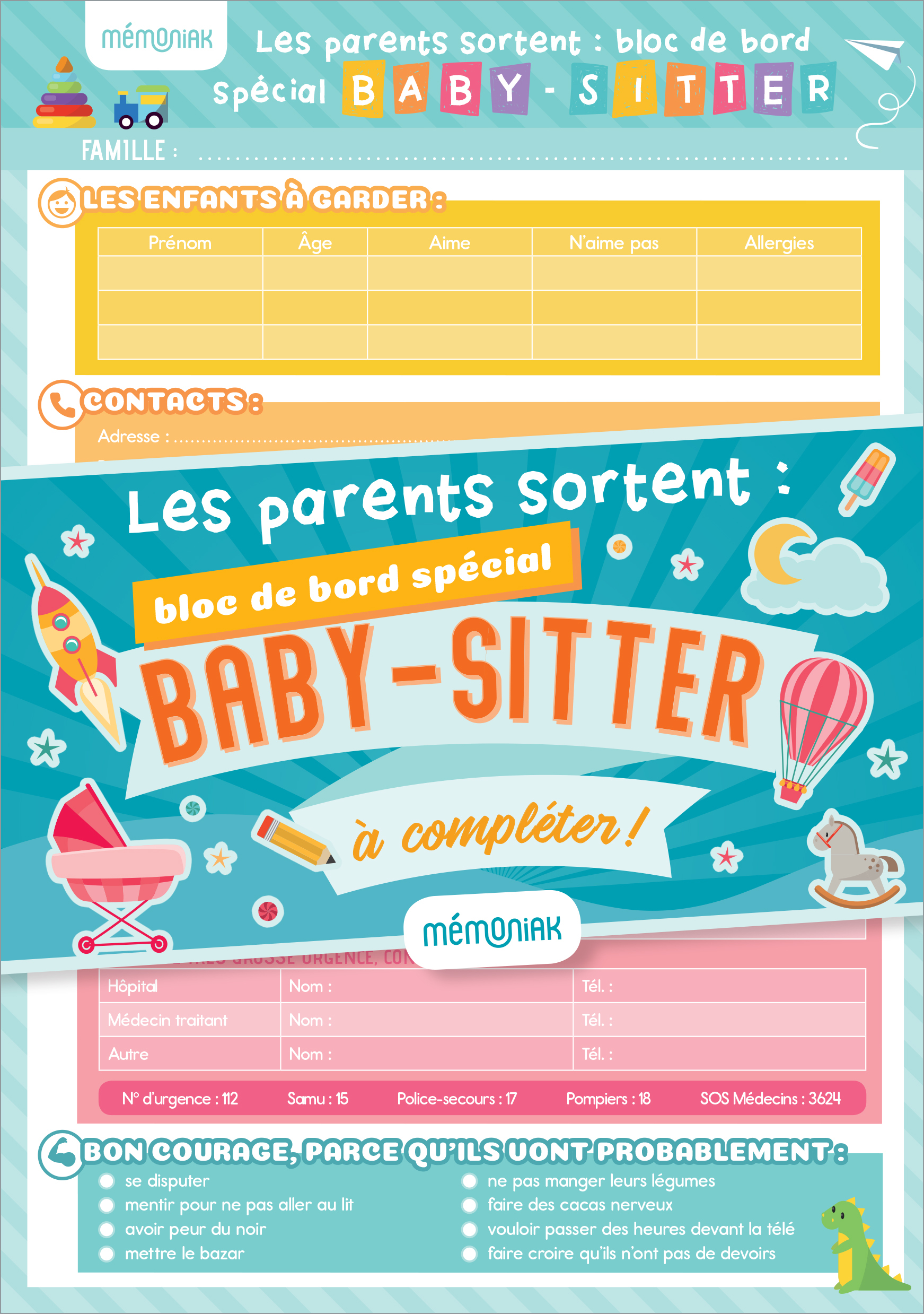 Les parents sortent : bloc de bord spécial baby-sitter