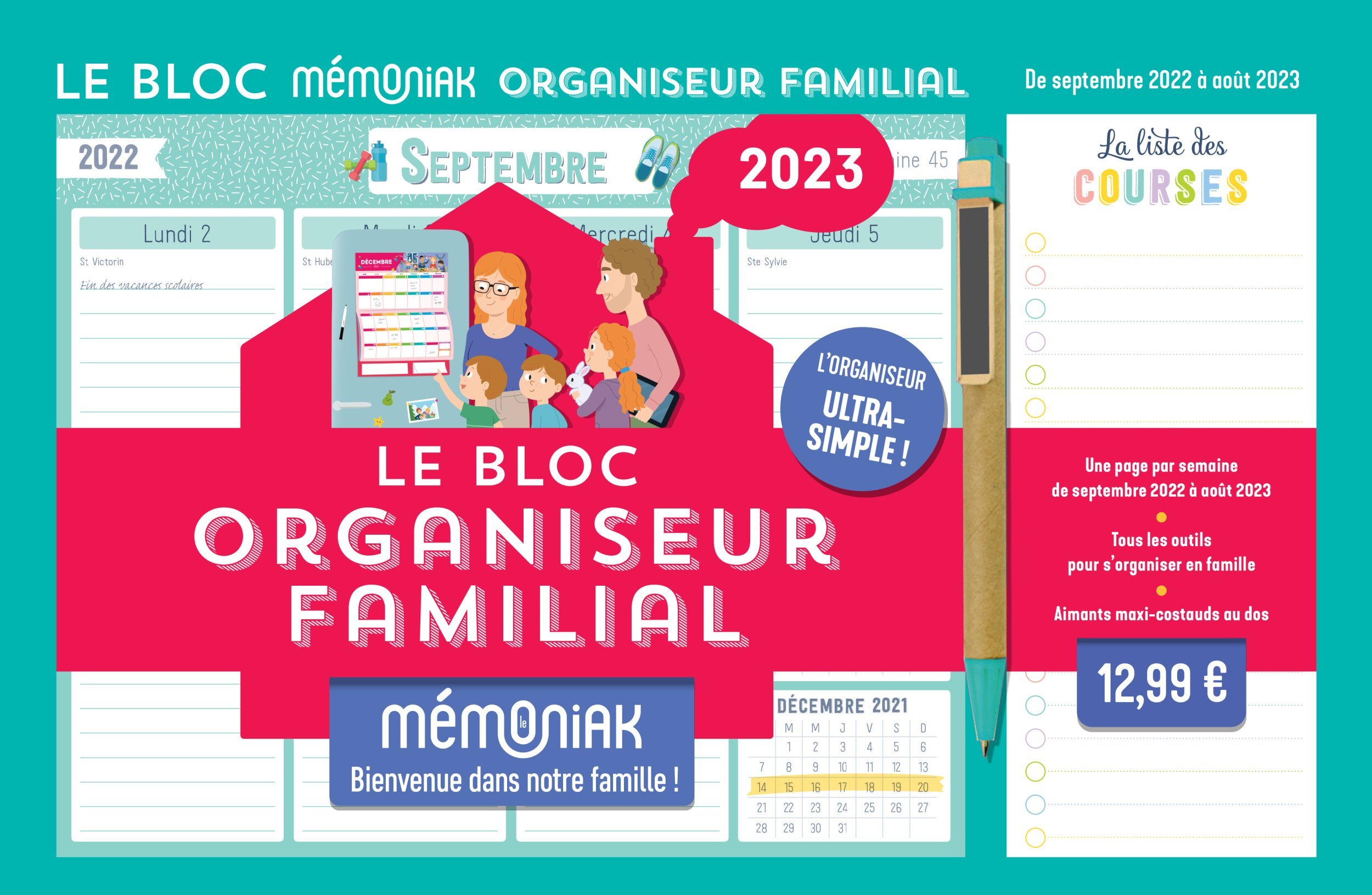 Le Bloc hebdomadaire organiseur familial Mémoniak, calendrier (sept. 2022- août 2023)