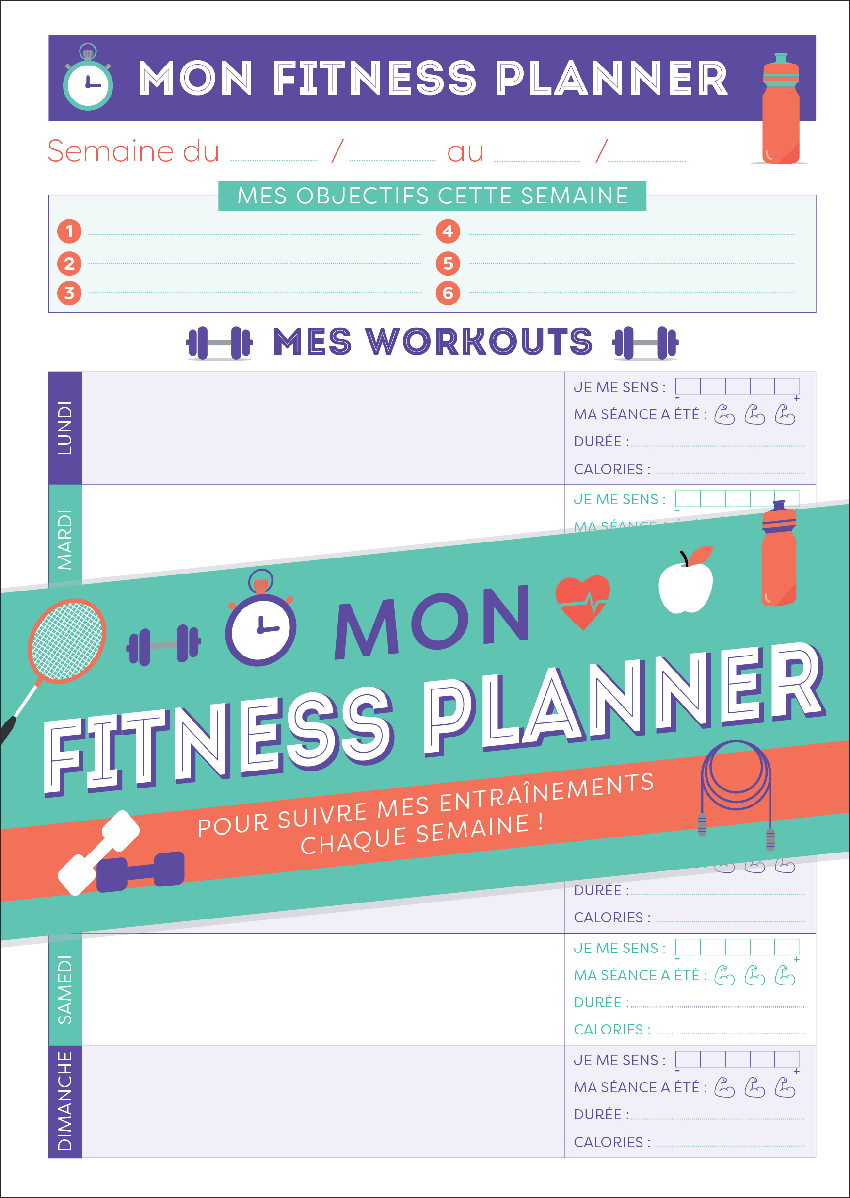 Mon fitness planner pour suivre mes entraînements chaque semaine !