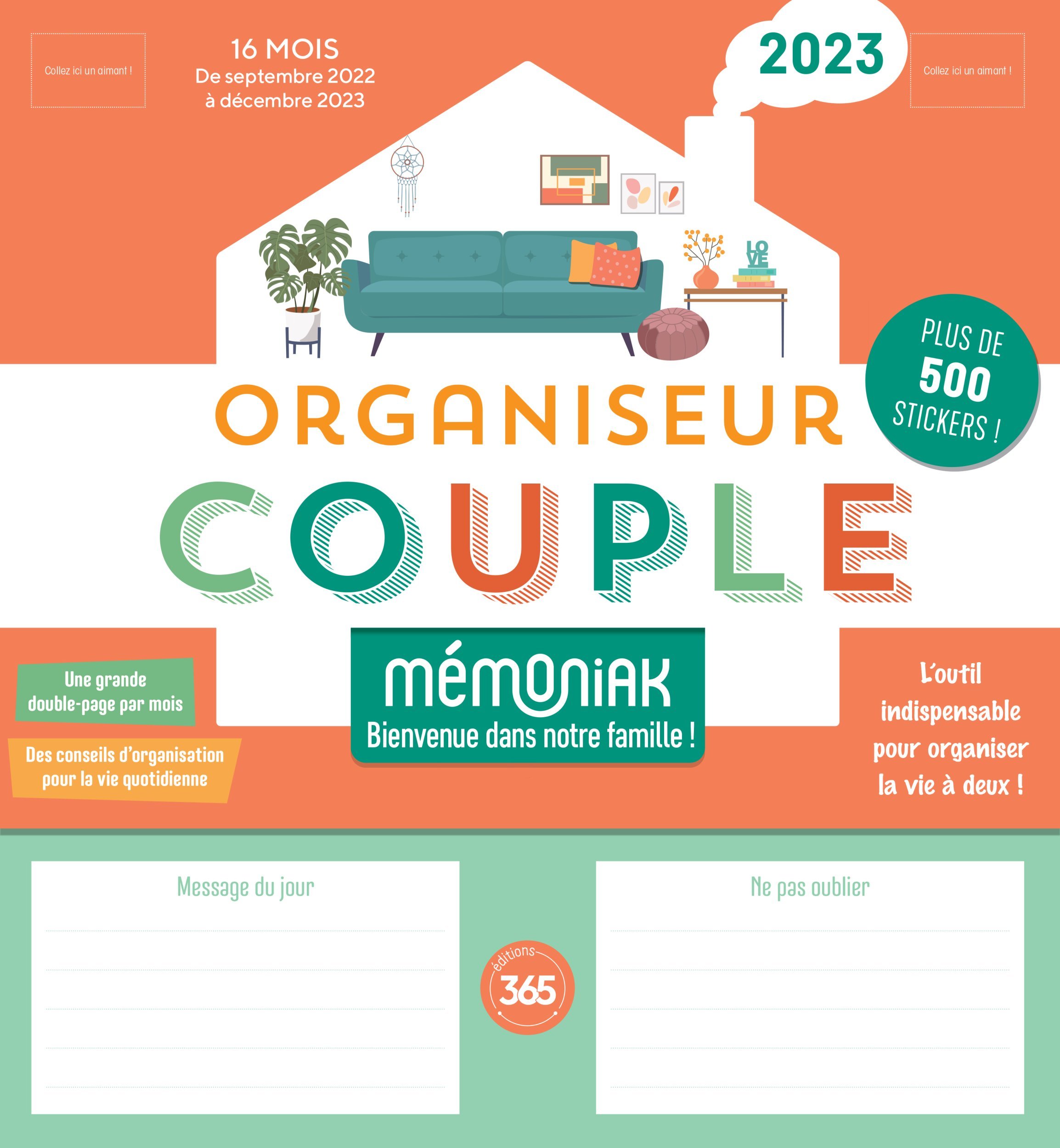 Organiseur Mémoniak spécial Couple, calendrier mensuel (sept. 2022- déc. 2023)