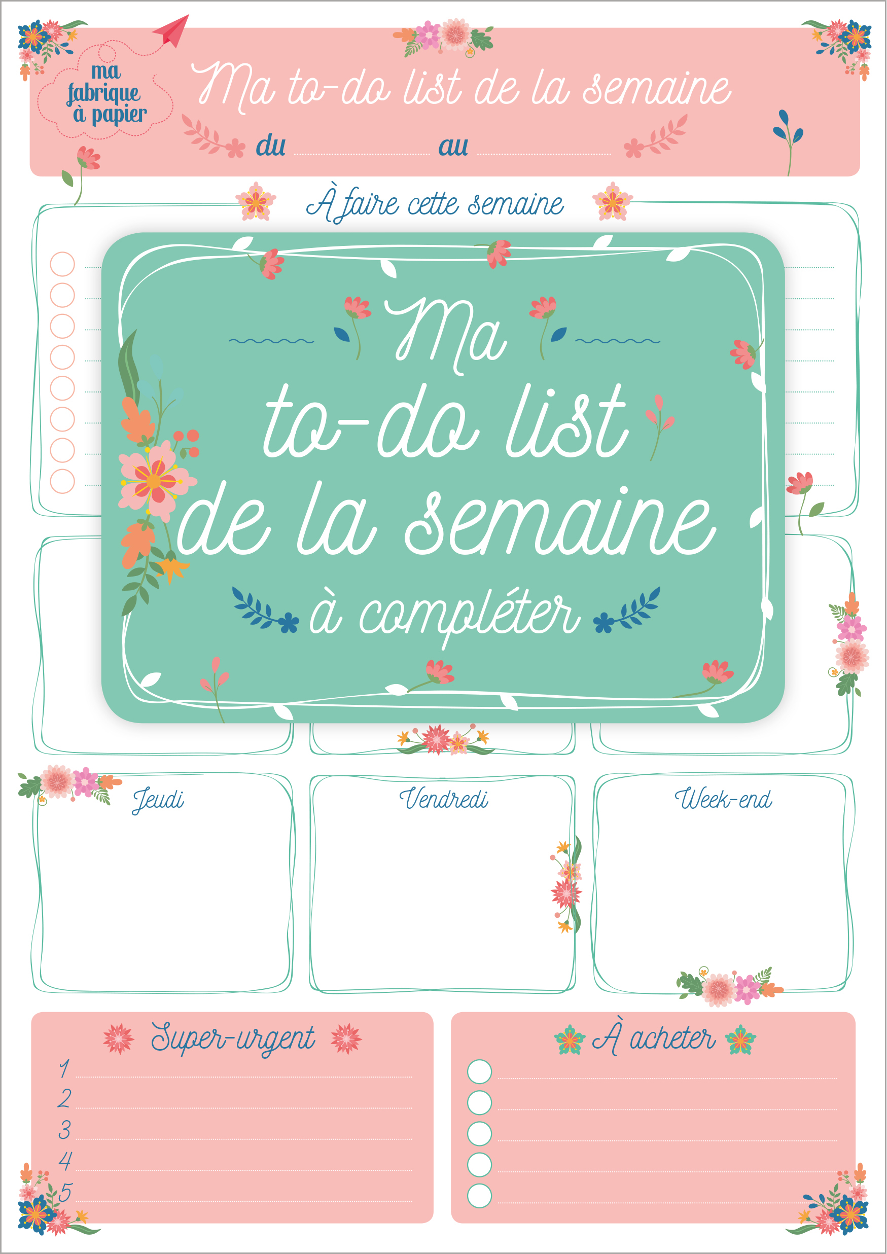 Ma to-do list de la semaine 2020