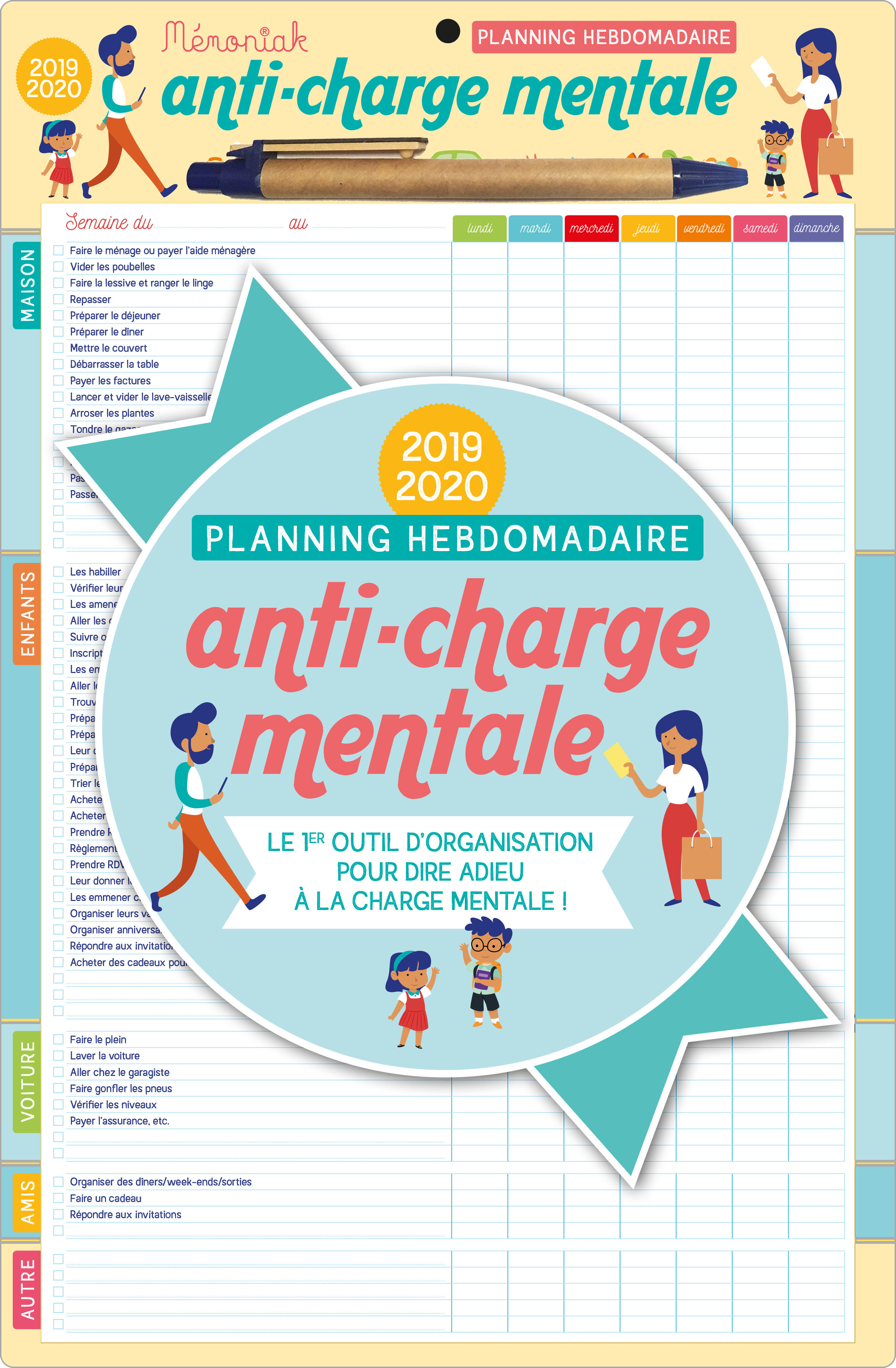 Planning hebdomadaire anti-charge mentale Mémoniak 2020