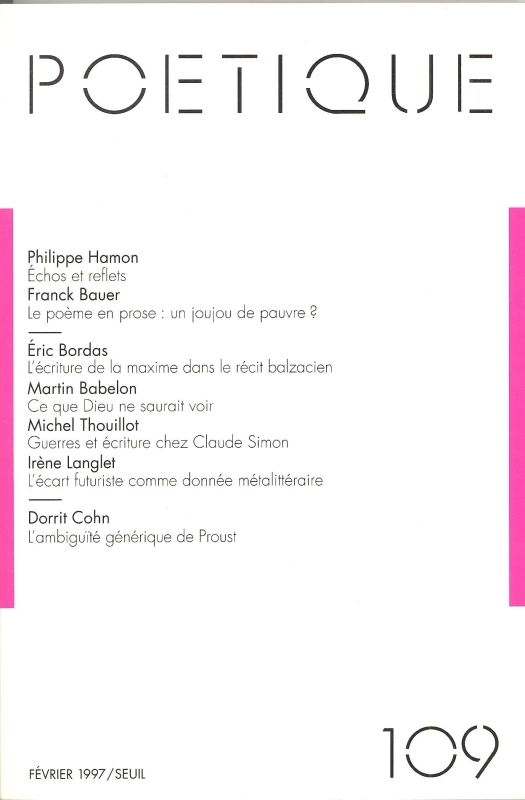 Poétique, n° 109