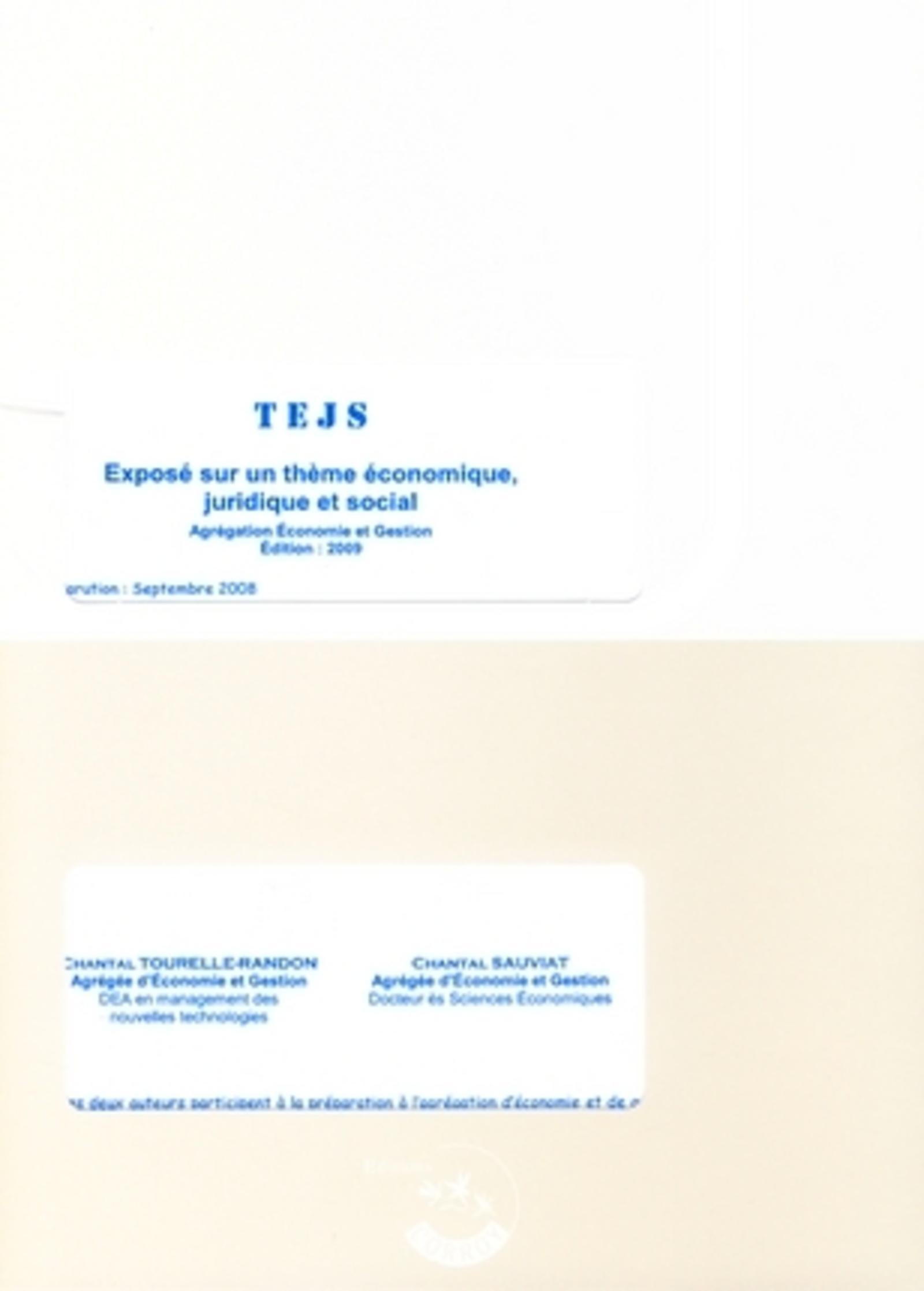 TEJS (THEMES ECONOMIQUES, JURIDIQUES ET SOCIAUX). POCHETTE EXPOSE SUR UN THEME E