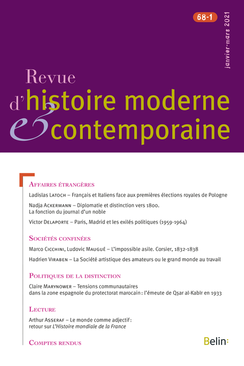 Revue d'histoire moderne et contemporaine n° 68-1 (janvier-mars 2021)