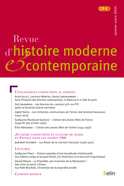 Revue d'histoire moderne et contemporaine n° 71-1 (janvier-mars 2024)