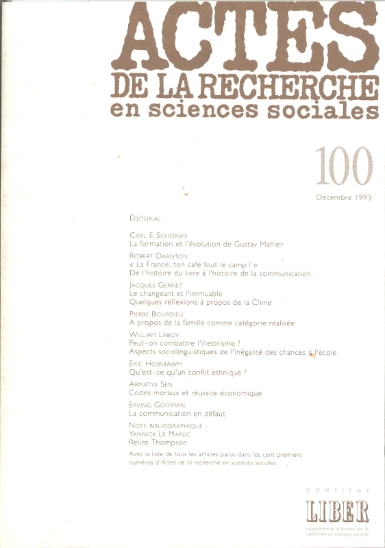 Actes de la recherche en sciences sociales, n° 100