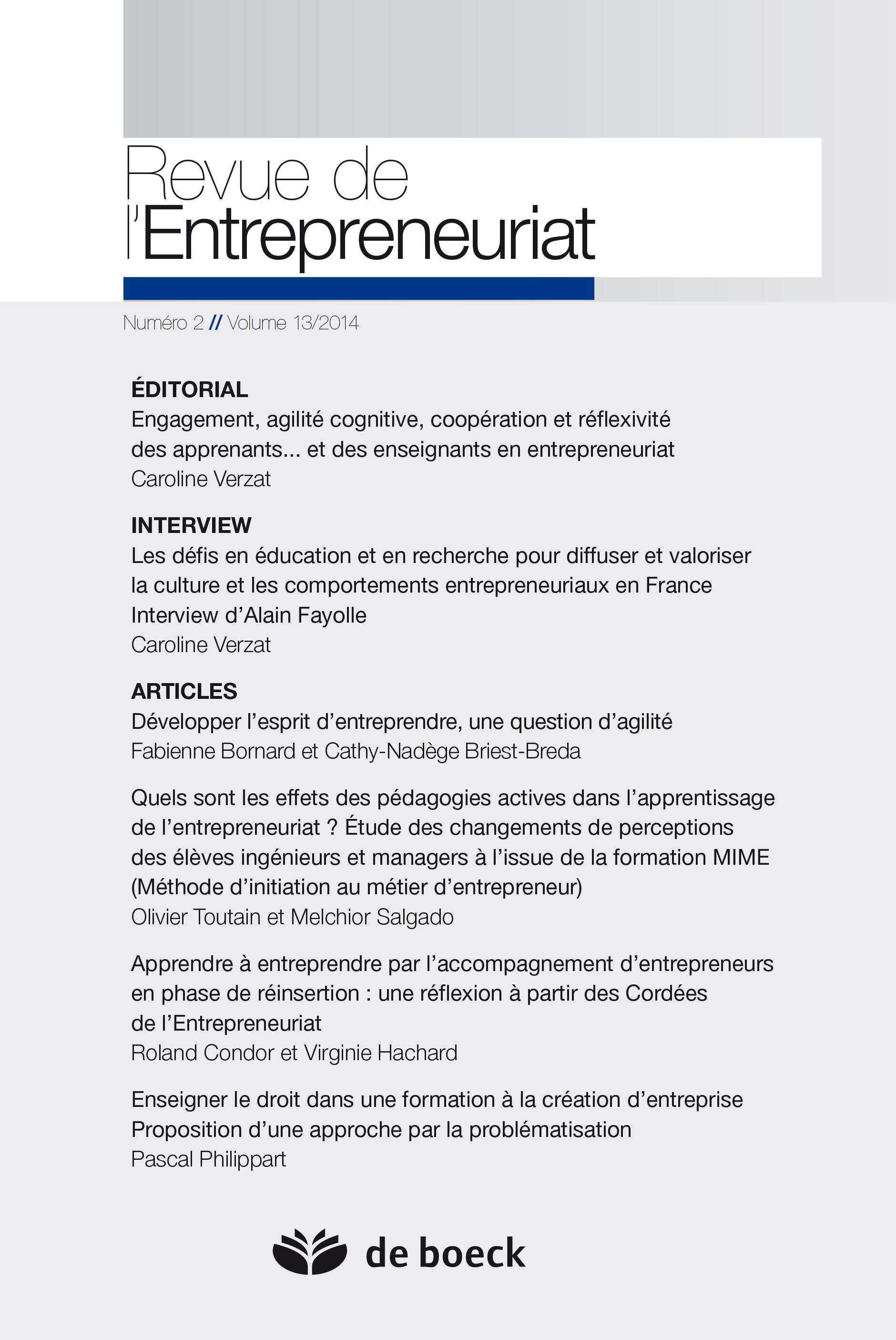REVUE DE L'ENTREPRENEURIAT 2014/2