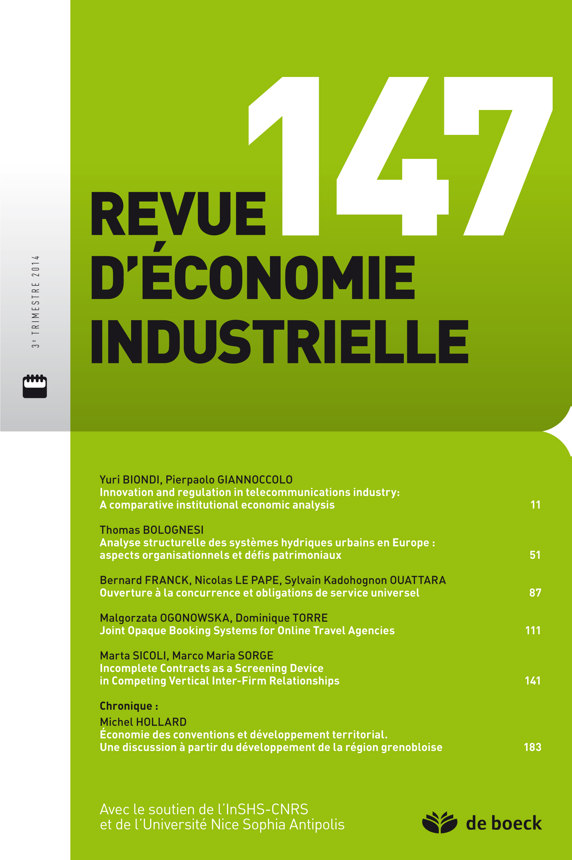 REVUE D'ECONOMIE INDUSTRIELLE 2014/3 N.147