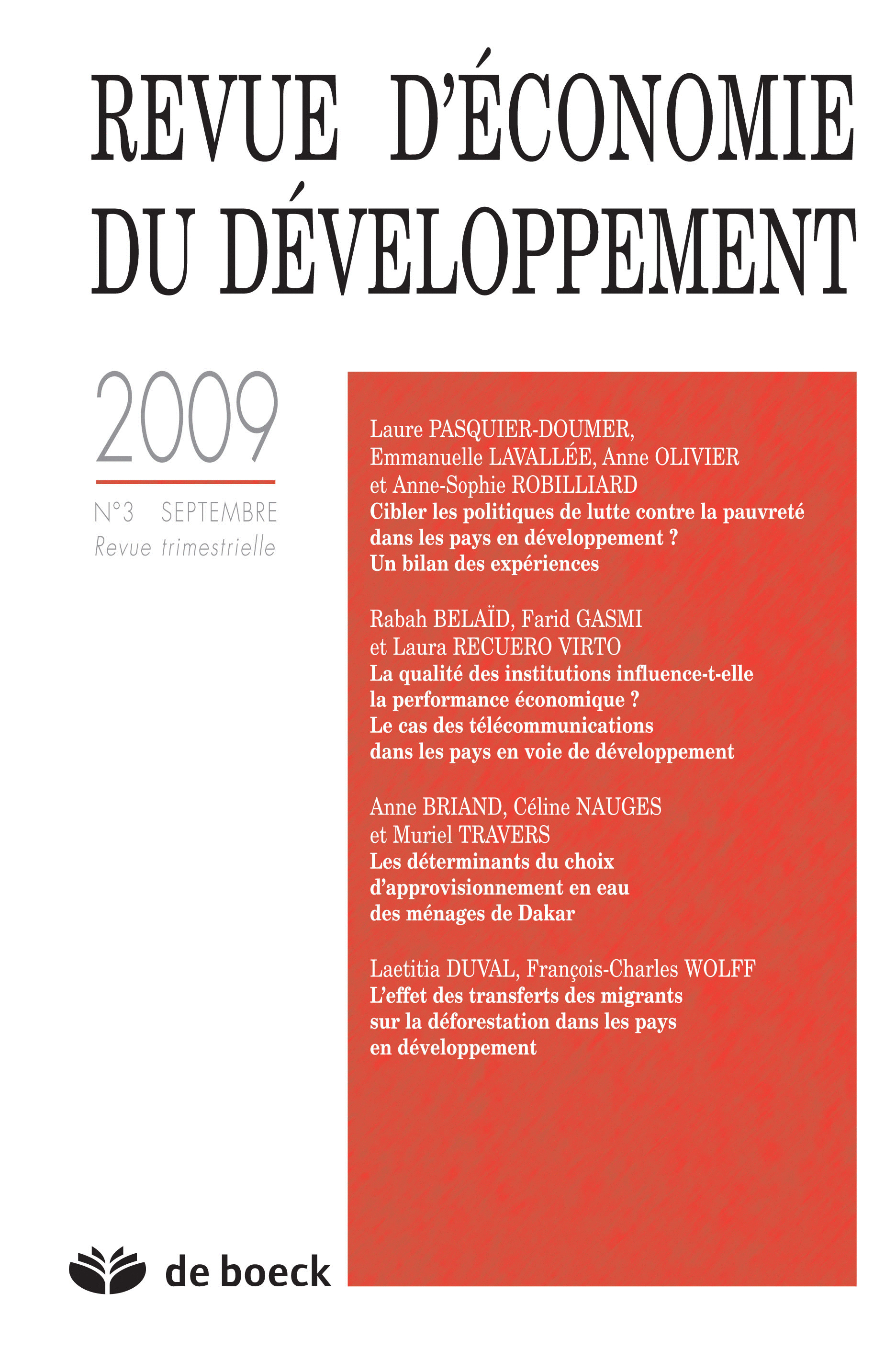 REVUE D'ECONOMIE DU DEVELOPPEMENT 2009/3