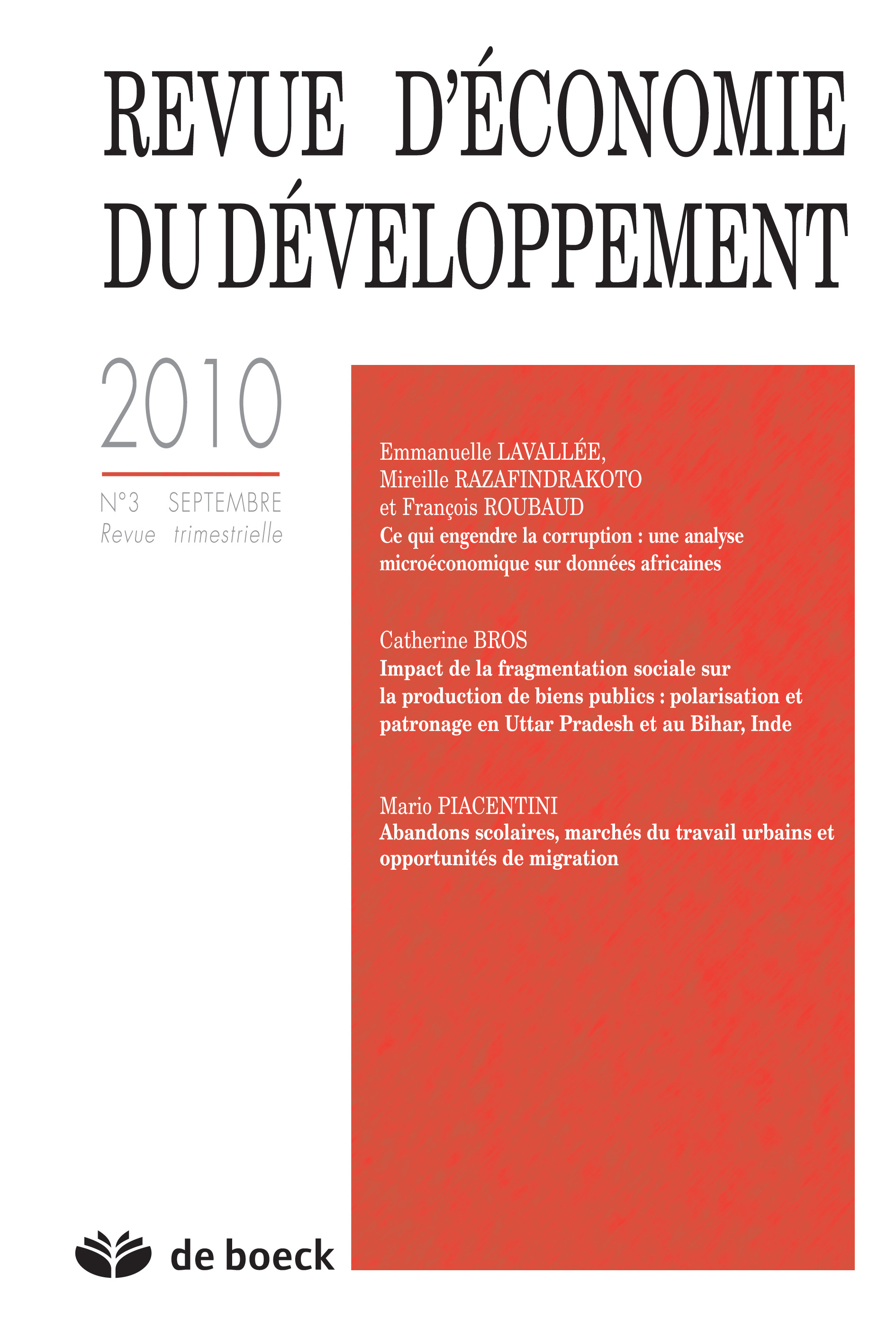REVUE D'ECONOMIE DU DEVELOPPEMENT 2010/3