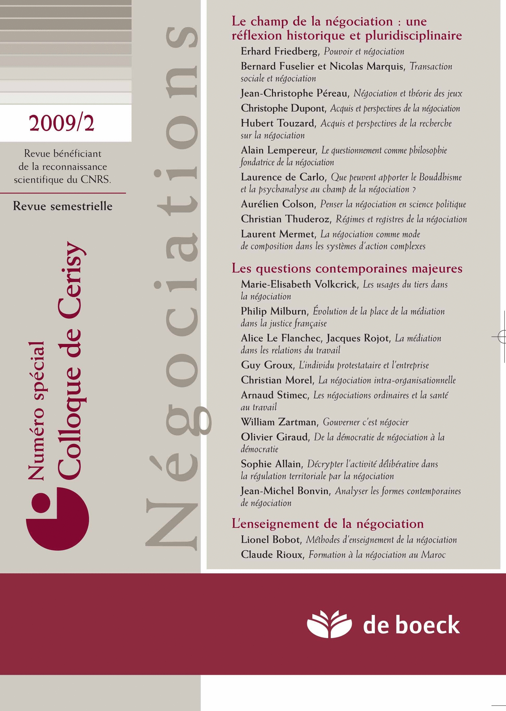 NEGOCIATIONS 2009/2 N.12 SPECIAL COLLOQUE DE CERISY