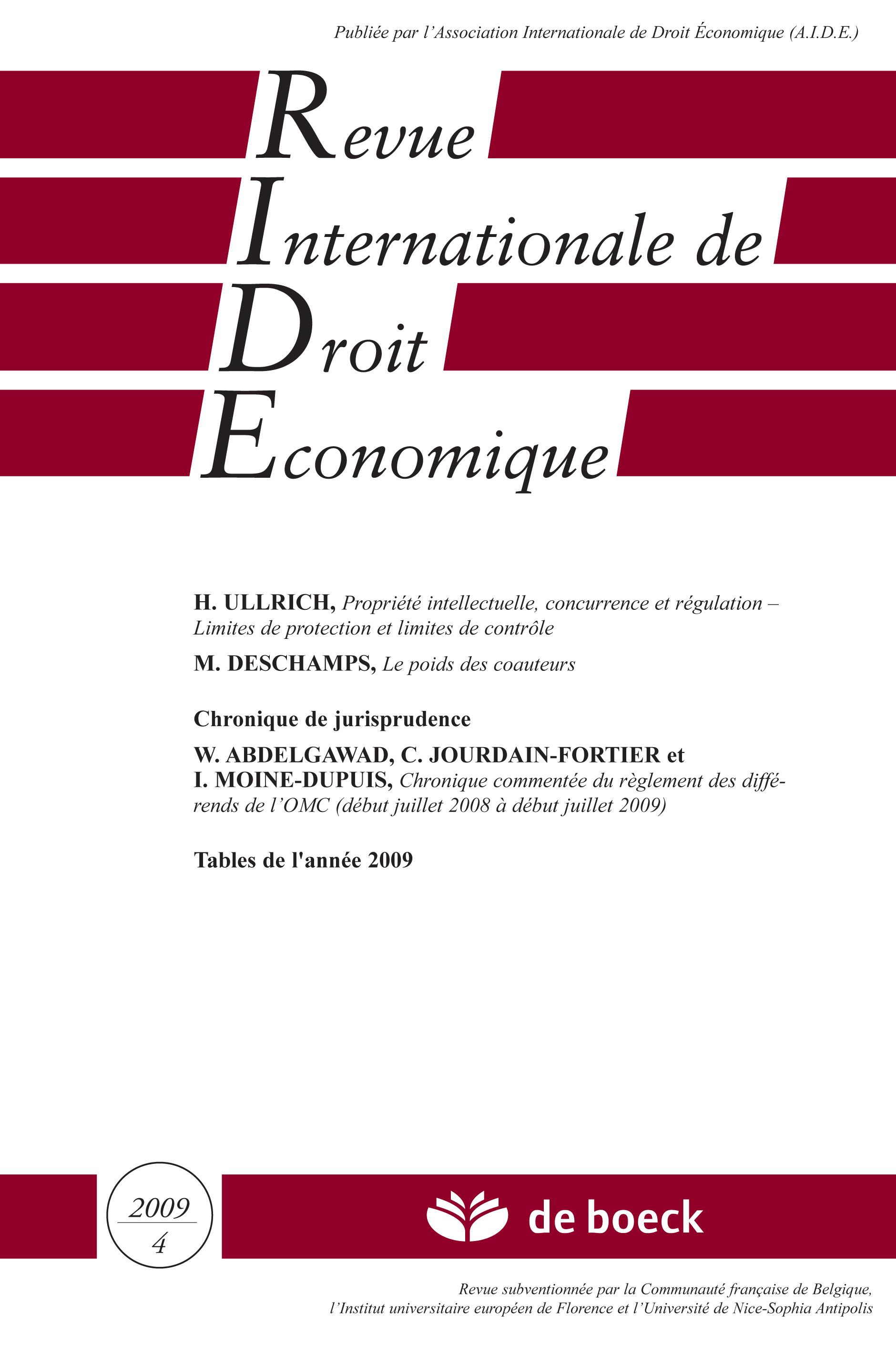 REVUE INTERNATIONALE DE DROIT ECONOMIQUE 2009/4
