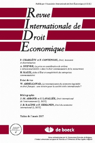REVUE INTERNATIONALE DE DROIT ECONOMIQUE 2007/4