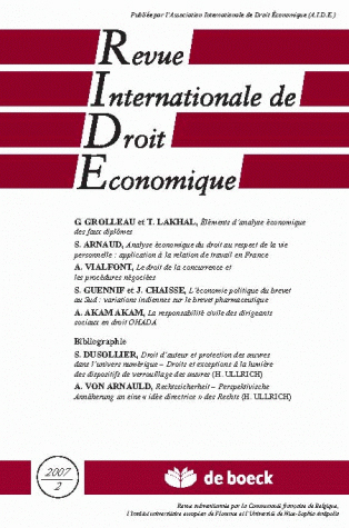 REVUE INTERNATIONALE DE DROIT ECONOMIQUE 2007/2