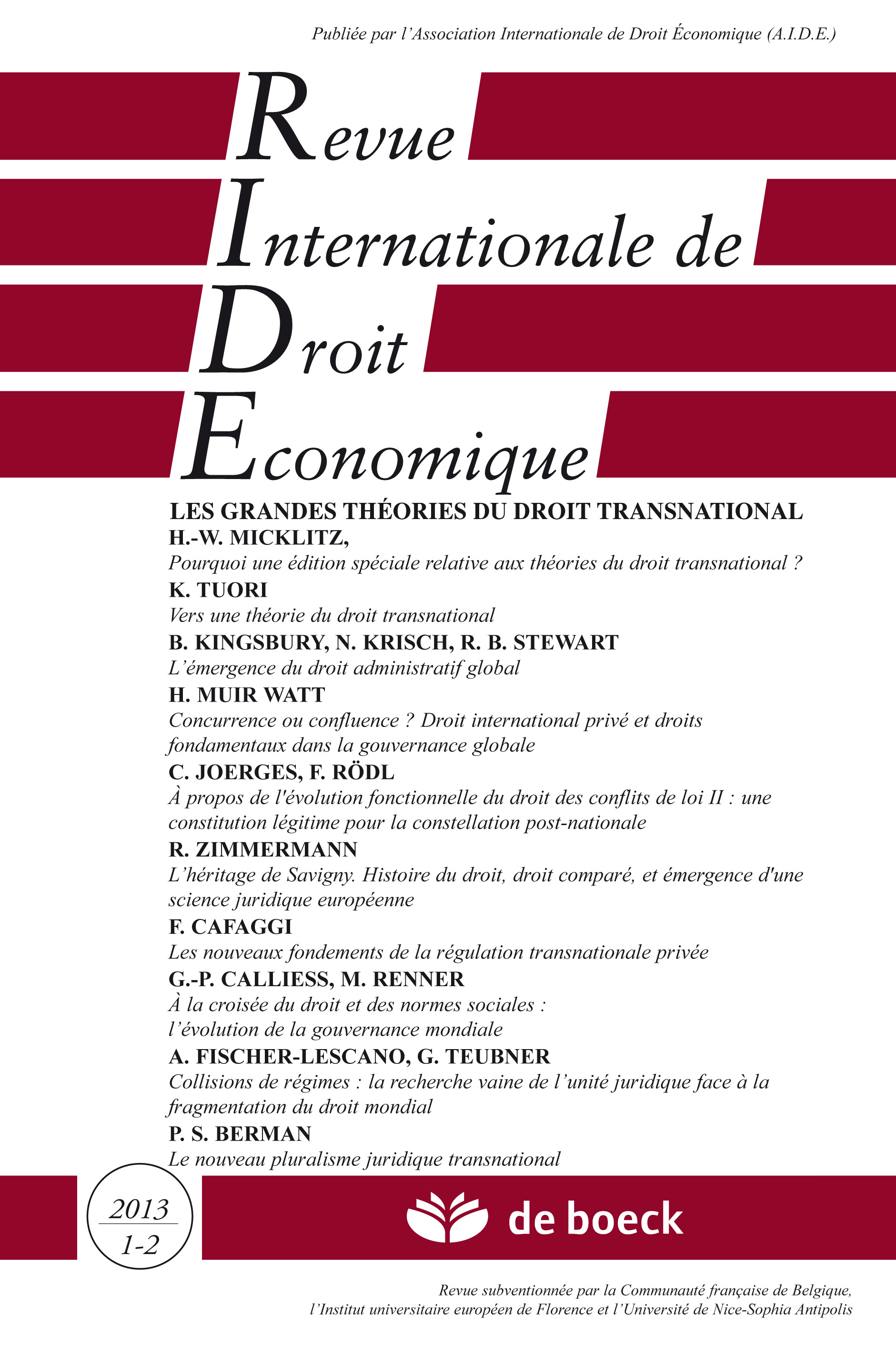 REVUE INTERNATIONALE DE DROIT ECONOMIQUE 2013/1-2