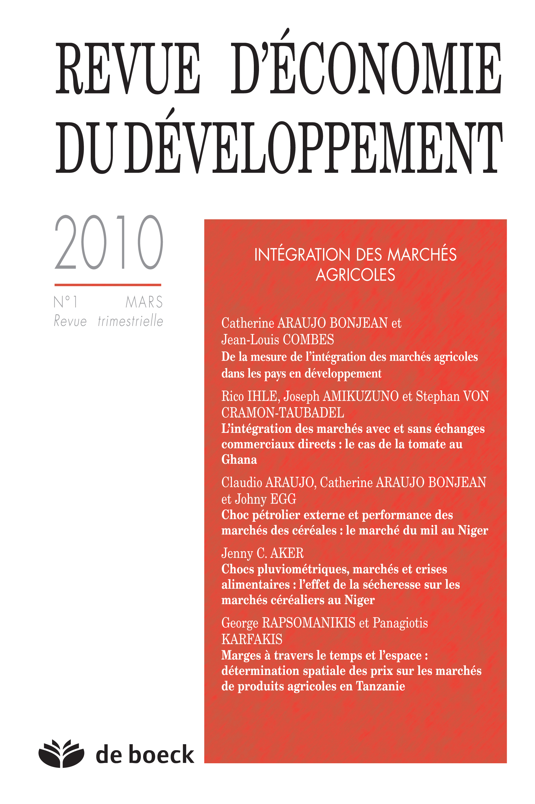 REVUE D'ECONOMIE DU DEVELOPPEMENT 2010/1