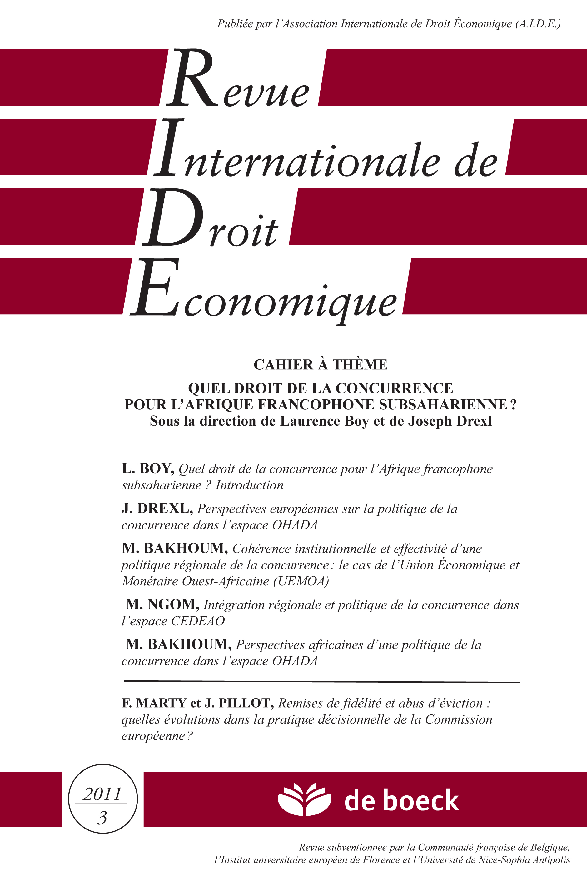 REVUE INTERNATIONALE DE DROIT ECONOMIQUE 2011/3