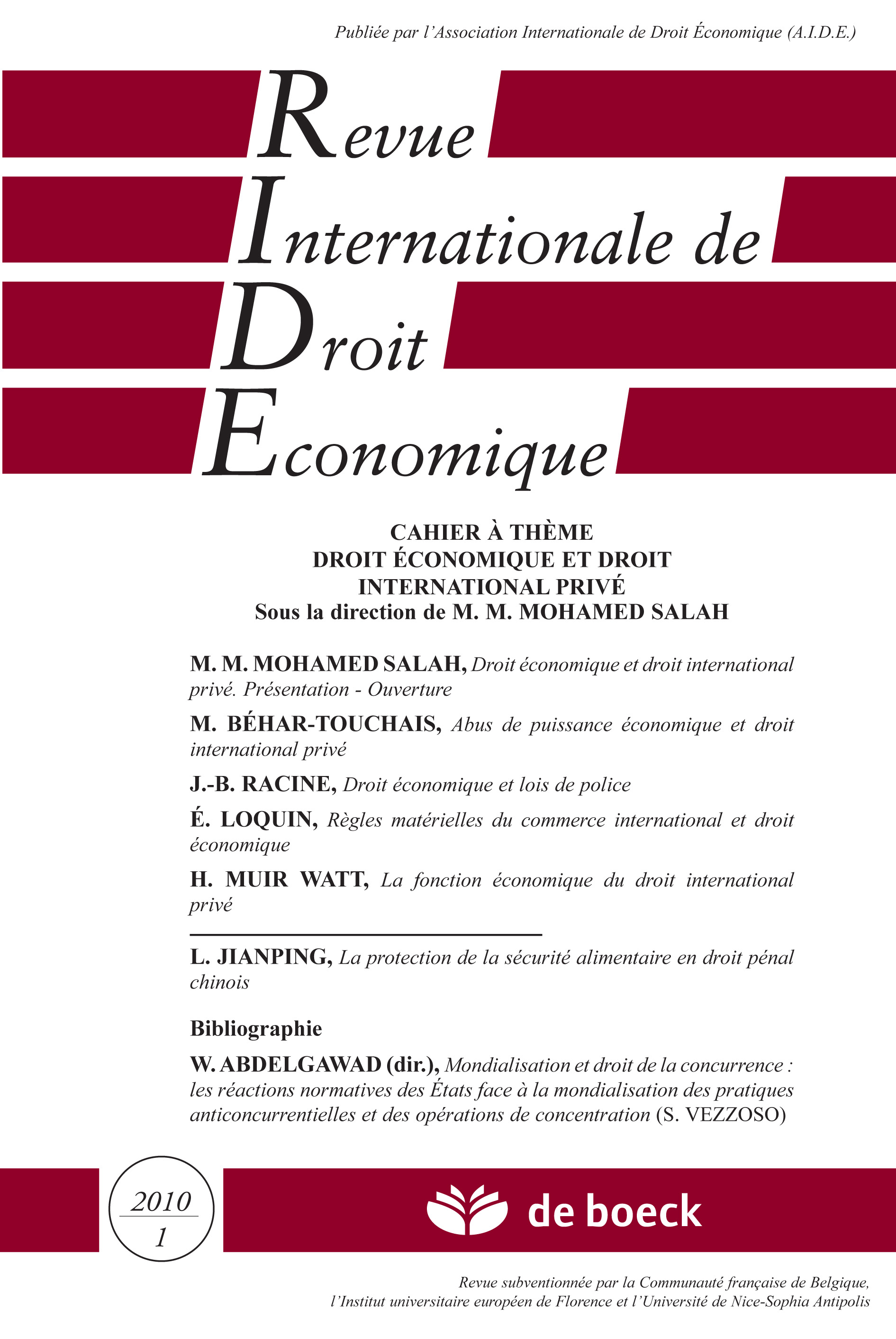 REVUE INTERNATIONALE DE DROIT ECONOMIQUE 2010/1