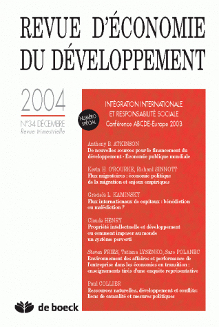 REVUE D'ECONOMIE DU DEVELOPPEMENT 2004/3-4