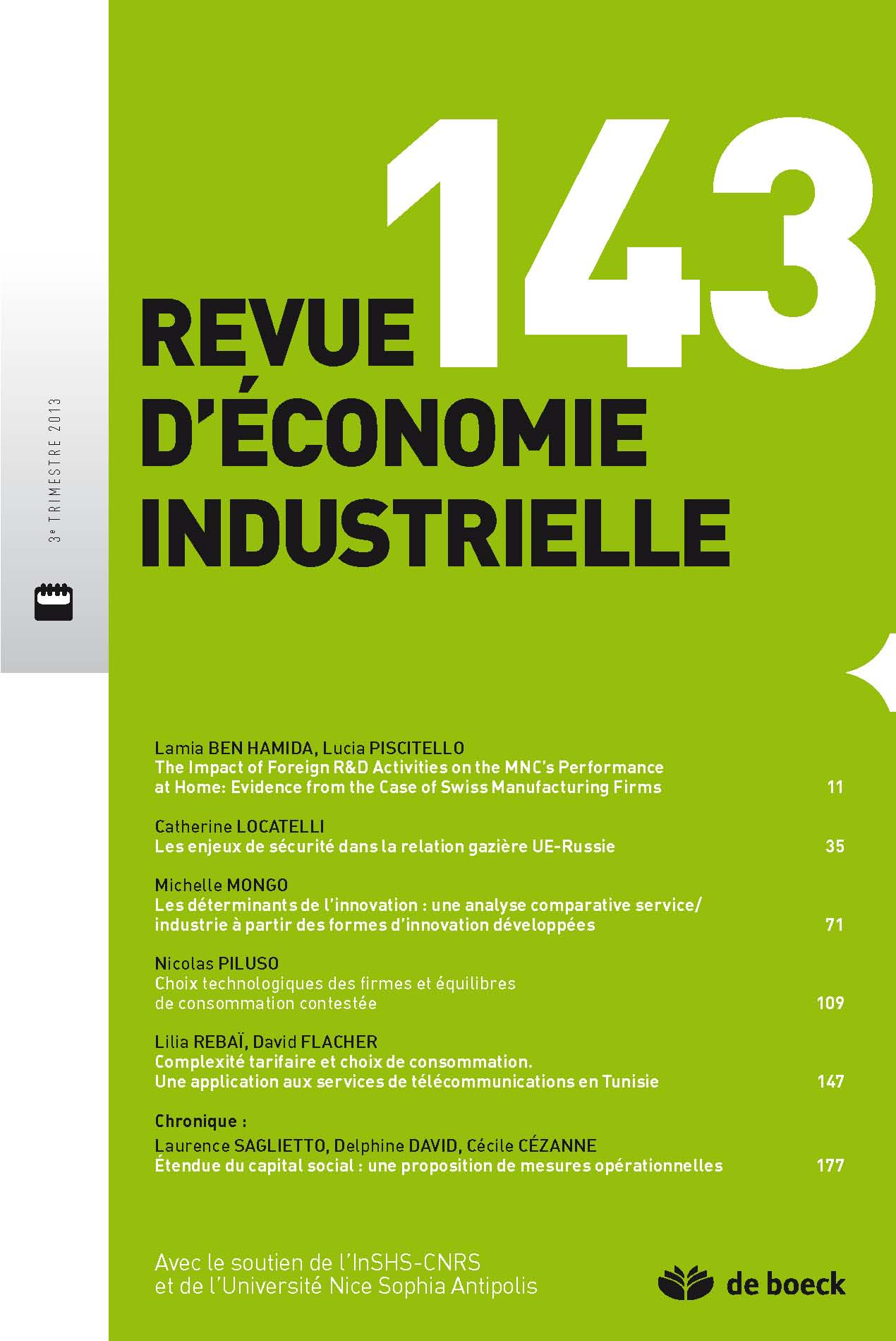 REVUE D'ECONOMIE INDUSTRIELLE N.143 2013/3