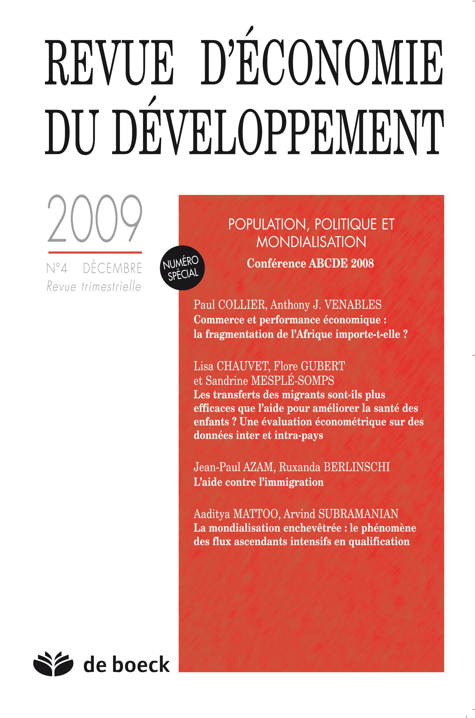 REVUE D'ECONOMIE DU DEVELOPPEMENT 2009/4