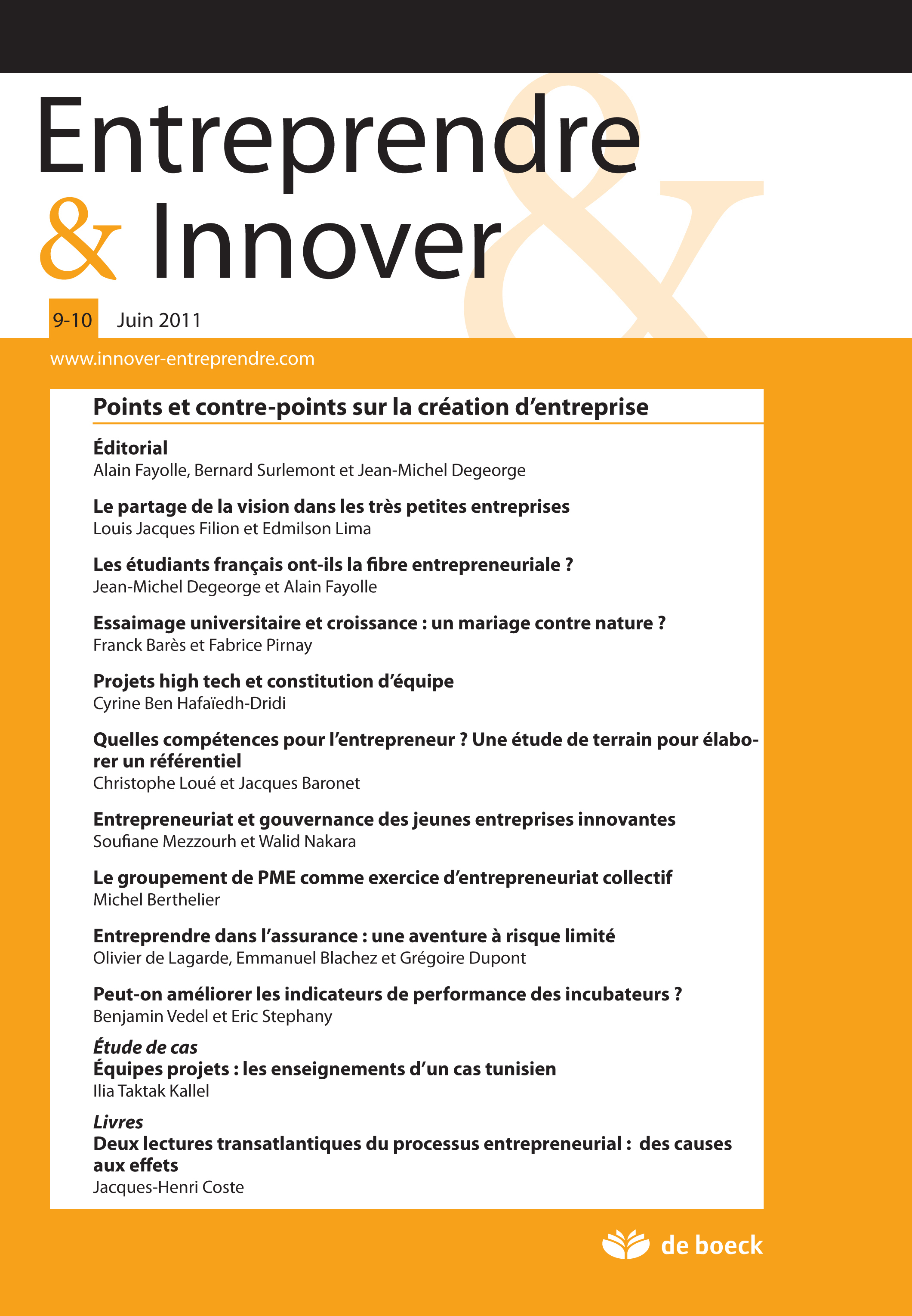ENTREPRENDRE ET INNOVER 2011/1-2 N.9-10