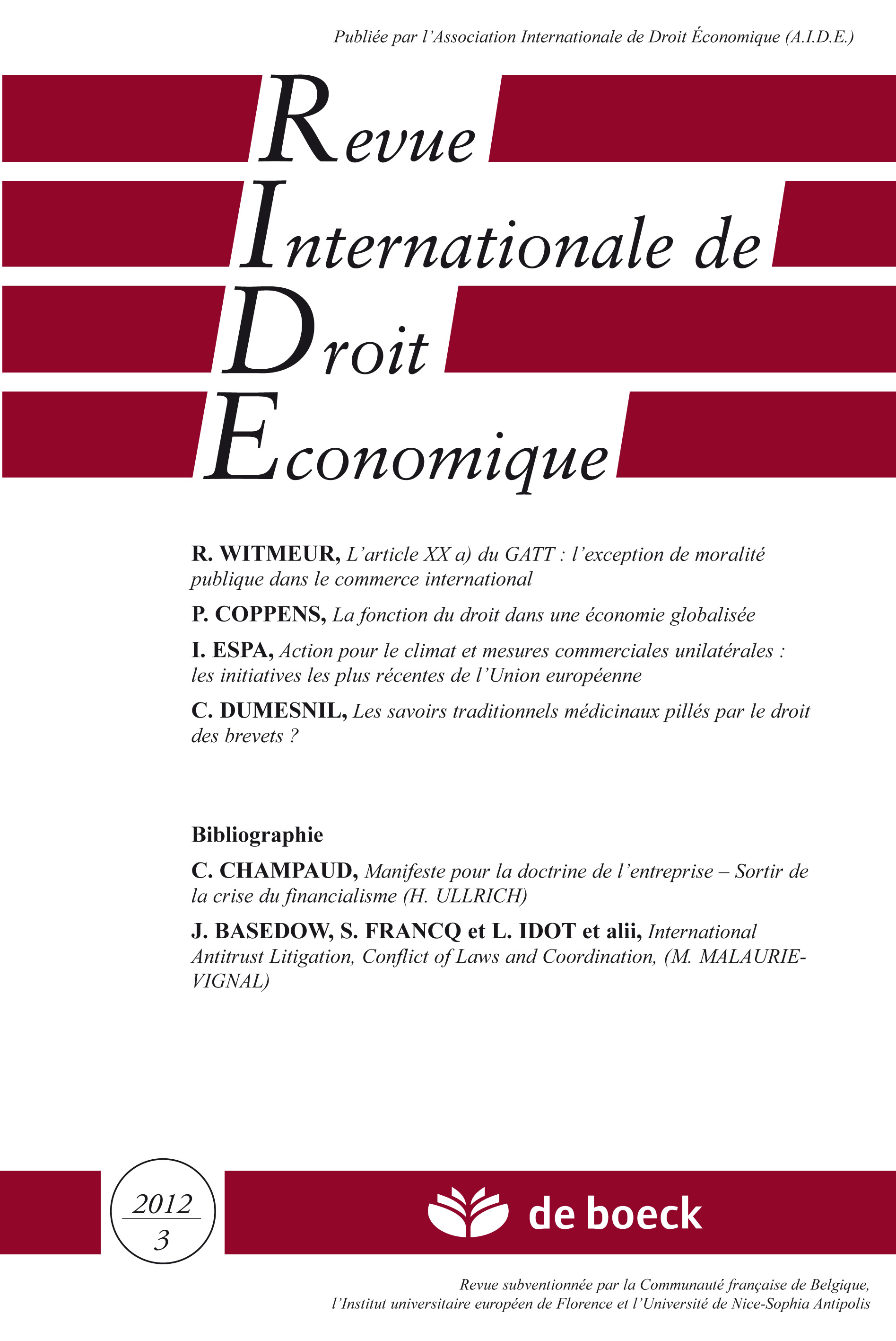 REVUE INTERNATIONALE DE DROIT ECONOMIQUE 2012/3