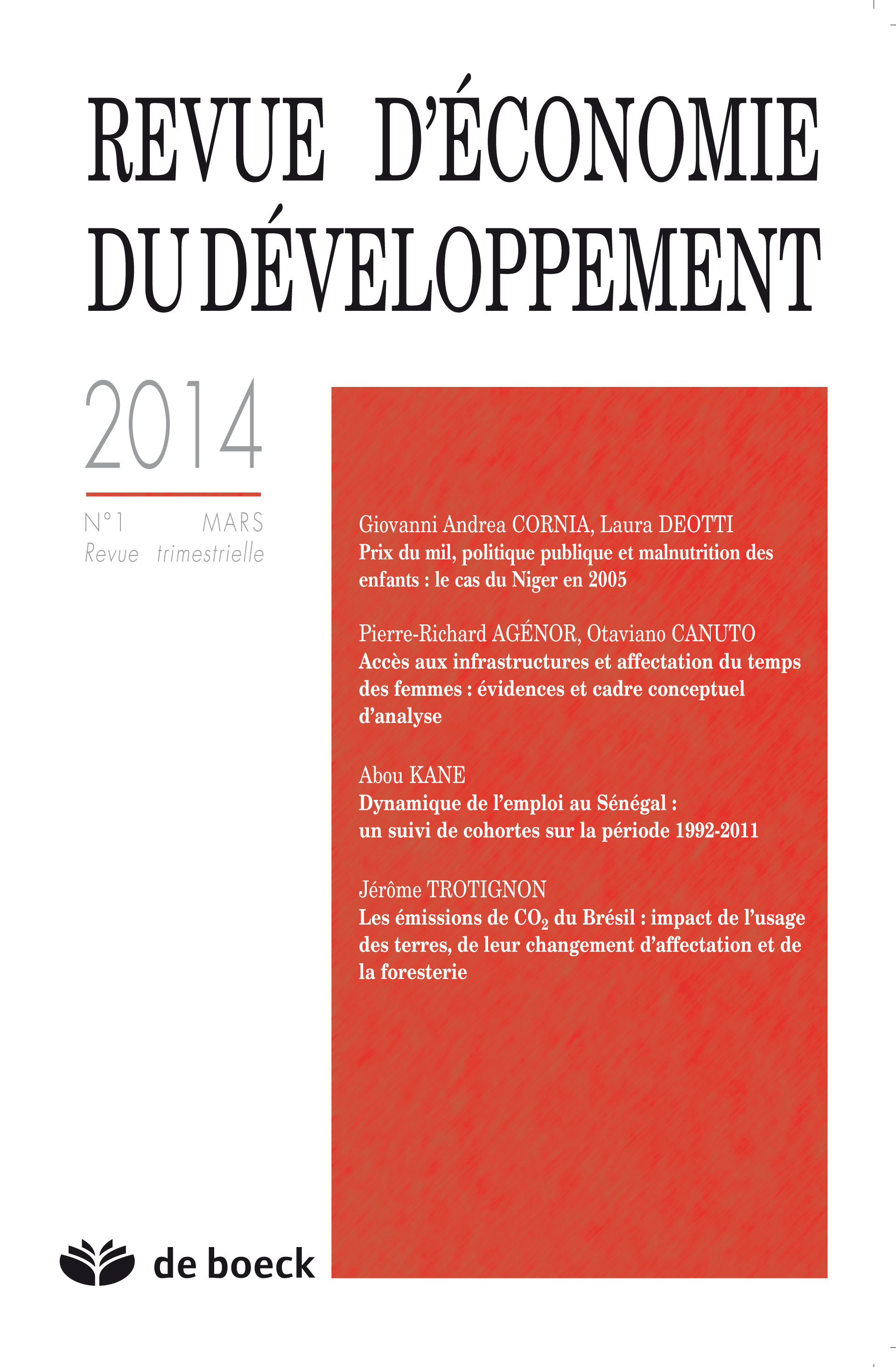 REVUE D'ECONOMIE DU DEVELOPPEMENT 2014/1