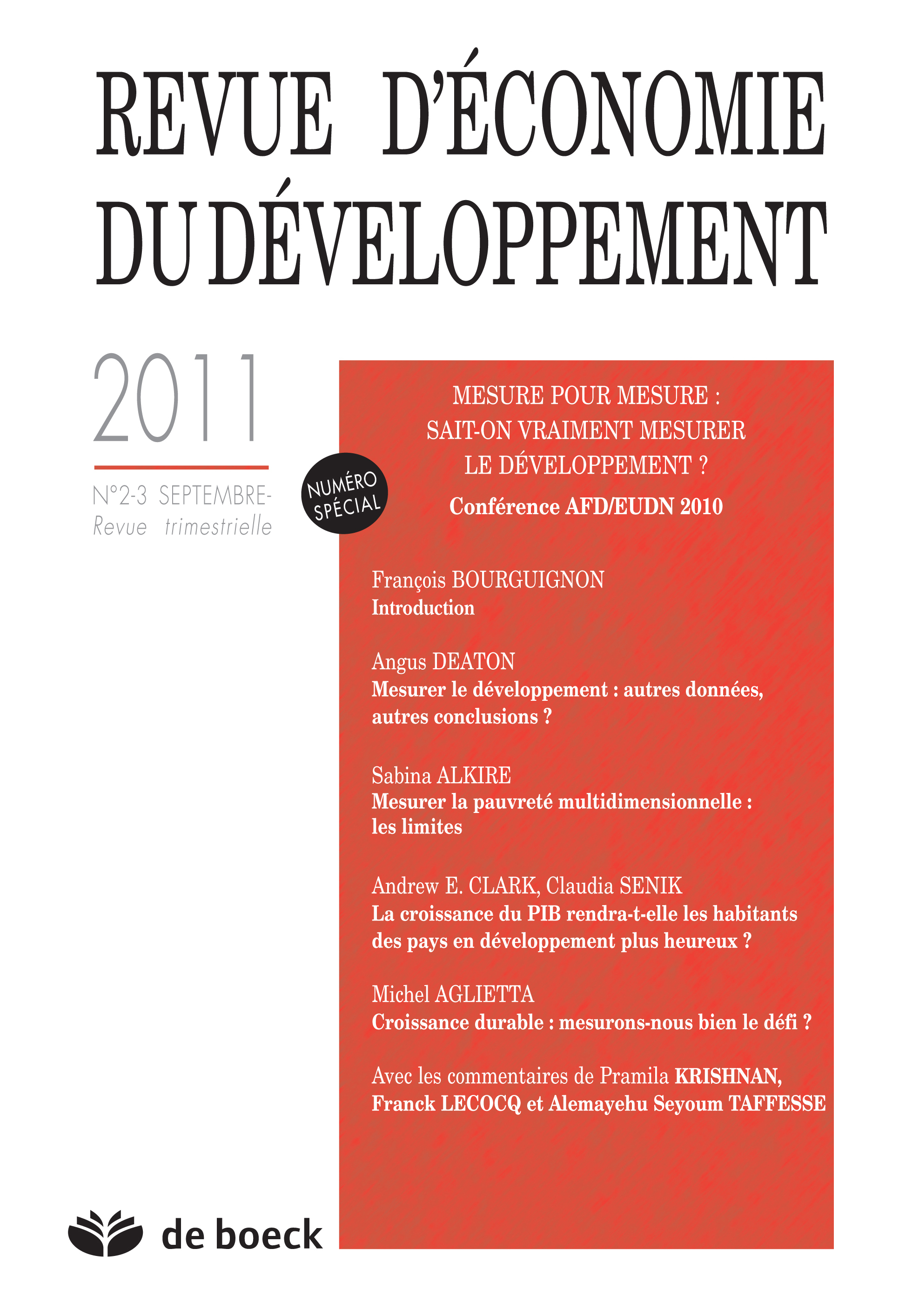 REVUE D'ECONOMIE DU DEVELOPPEMENT 2011/2-3