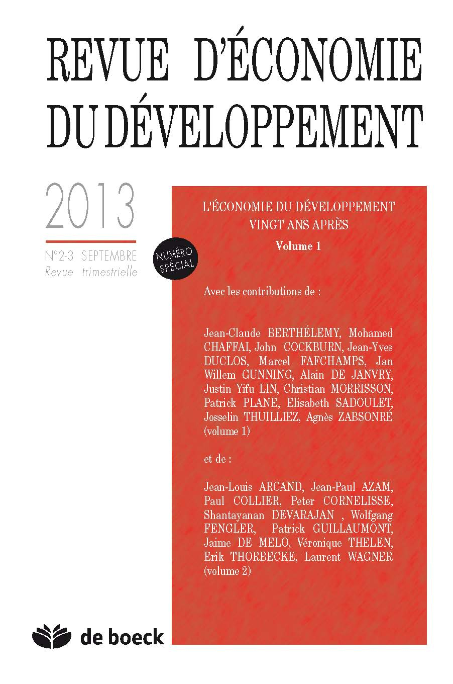 REVUE D'ECONOMIE DU DEVELOPPEMENT 2013/2-3