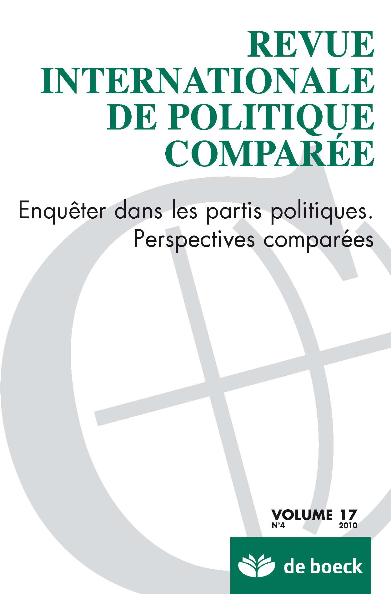 REVUE INTERNATIONALE DE POLITIQUE COMPAREE 2010/4 VOLUME 17