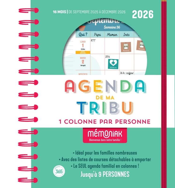 Agenda de ma tribu Mémoniak 2026 - une colonne par personne