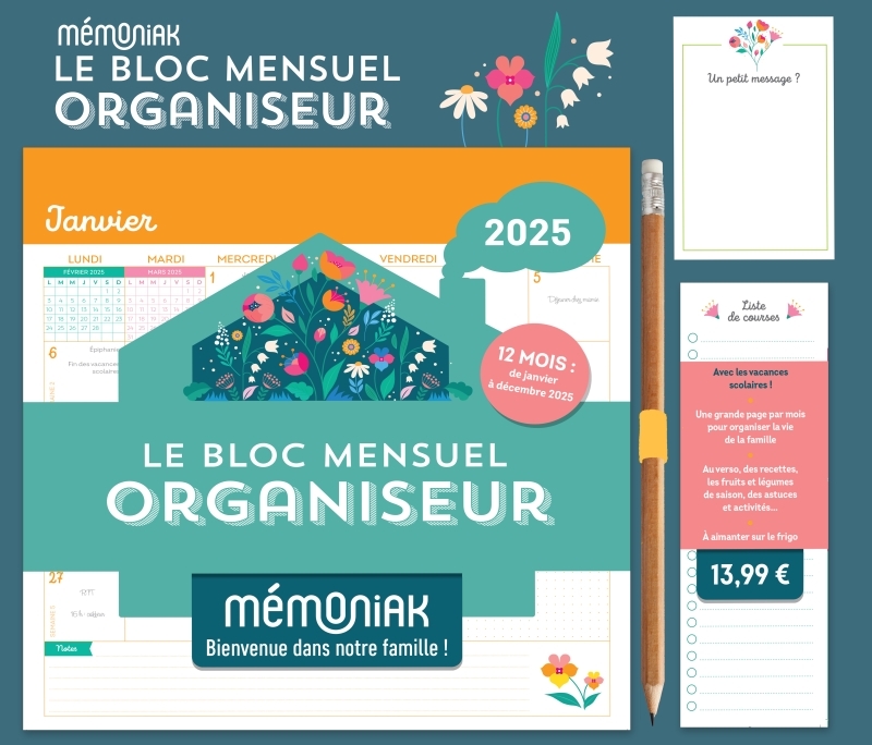 Le Bloc mensuel organiseur Mémoniak 2025 - Floral