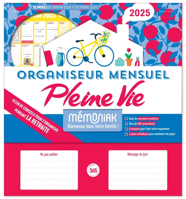 Organiseur mensuel Pleine Vie Mémoniak, janvier à décembre 2025
