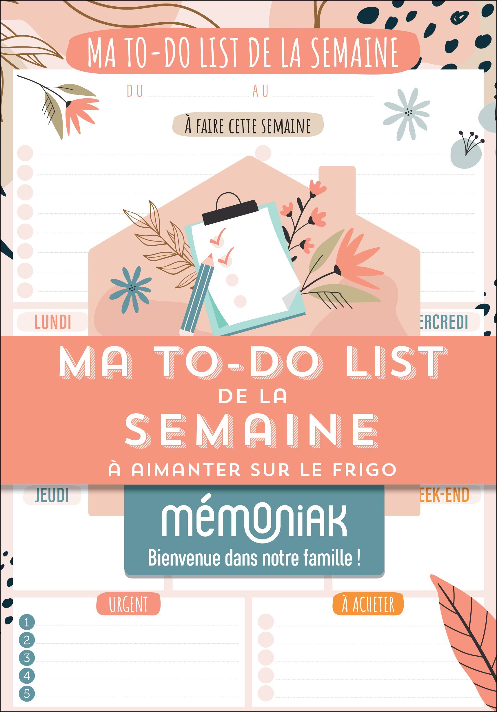 Ma to-do list de la semaine Mémoniak - bloc aimanté de 52 listes à compléter