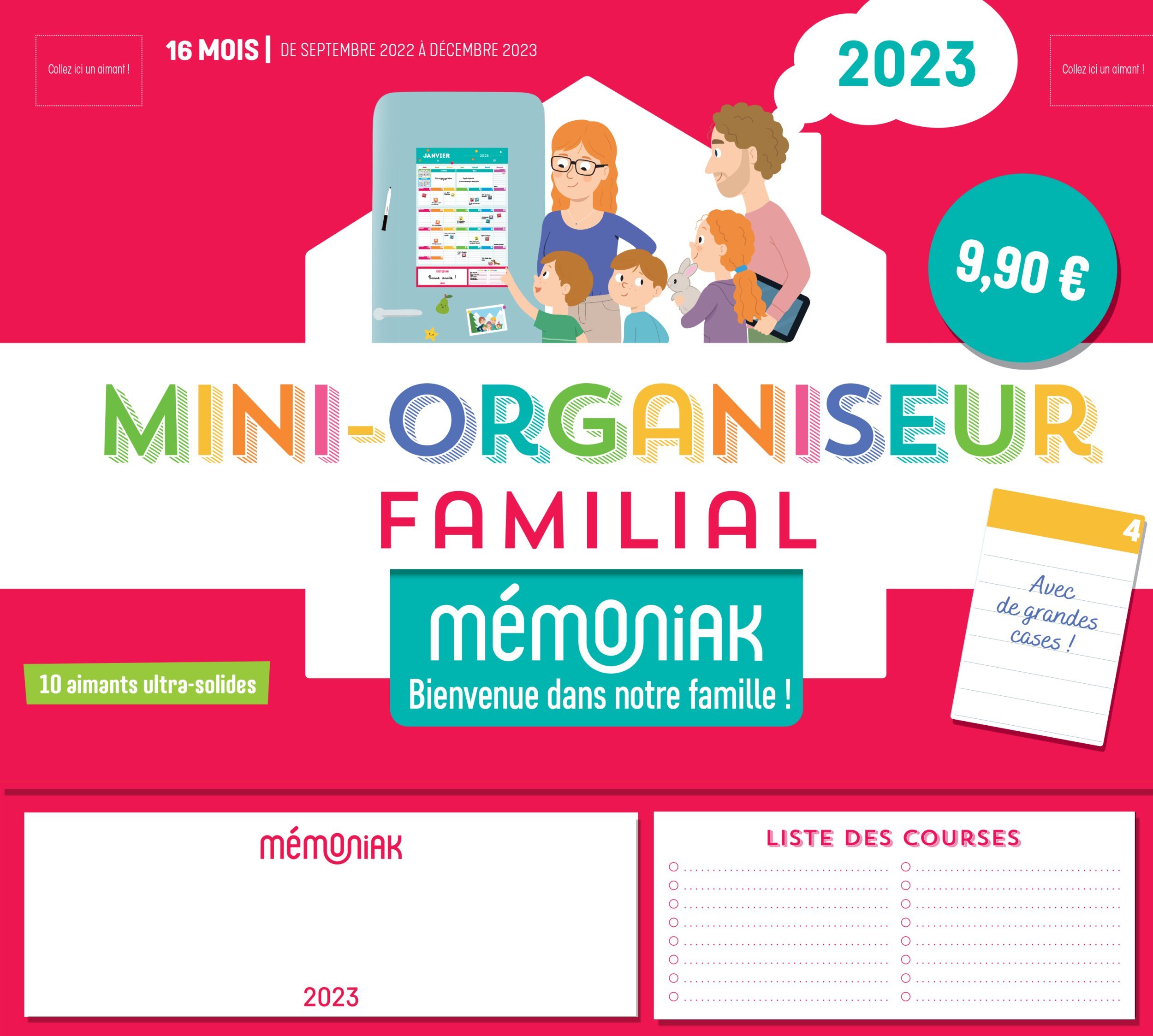 Mini-organiseur familial Mémoniak, calendrier familial mensuel (sept. 2022- déc. 2023)