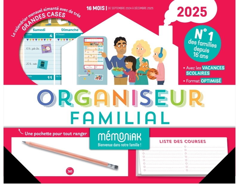 Organiseur familial Mémoniak 2025, calendrier organisation familial mensuel (sept. 2024- déc. 2025)