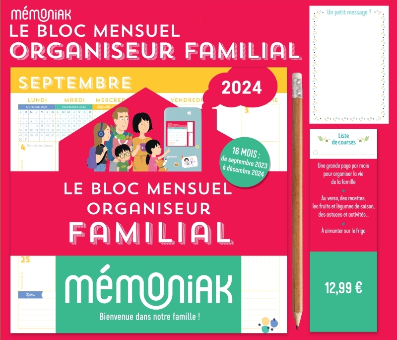 Le Bloc mensuel organiseur familial Mémoniak 2024, calendrier (sept. 2023 - déc. 2024)