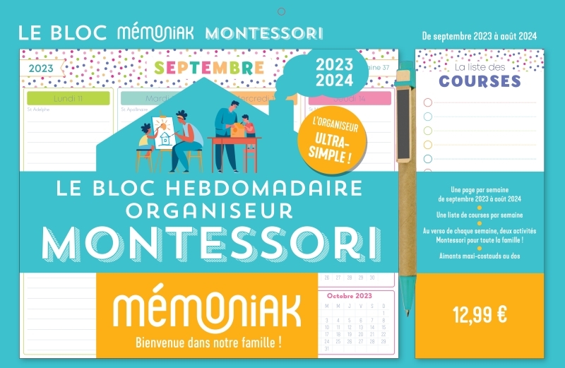 Le Bloc organiseur Mémoniak spécial Montessori 2023-2024, calendrier 12 mois