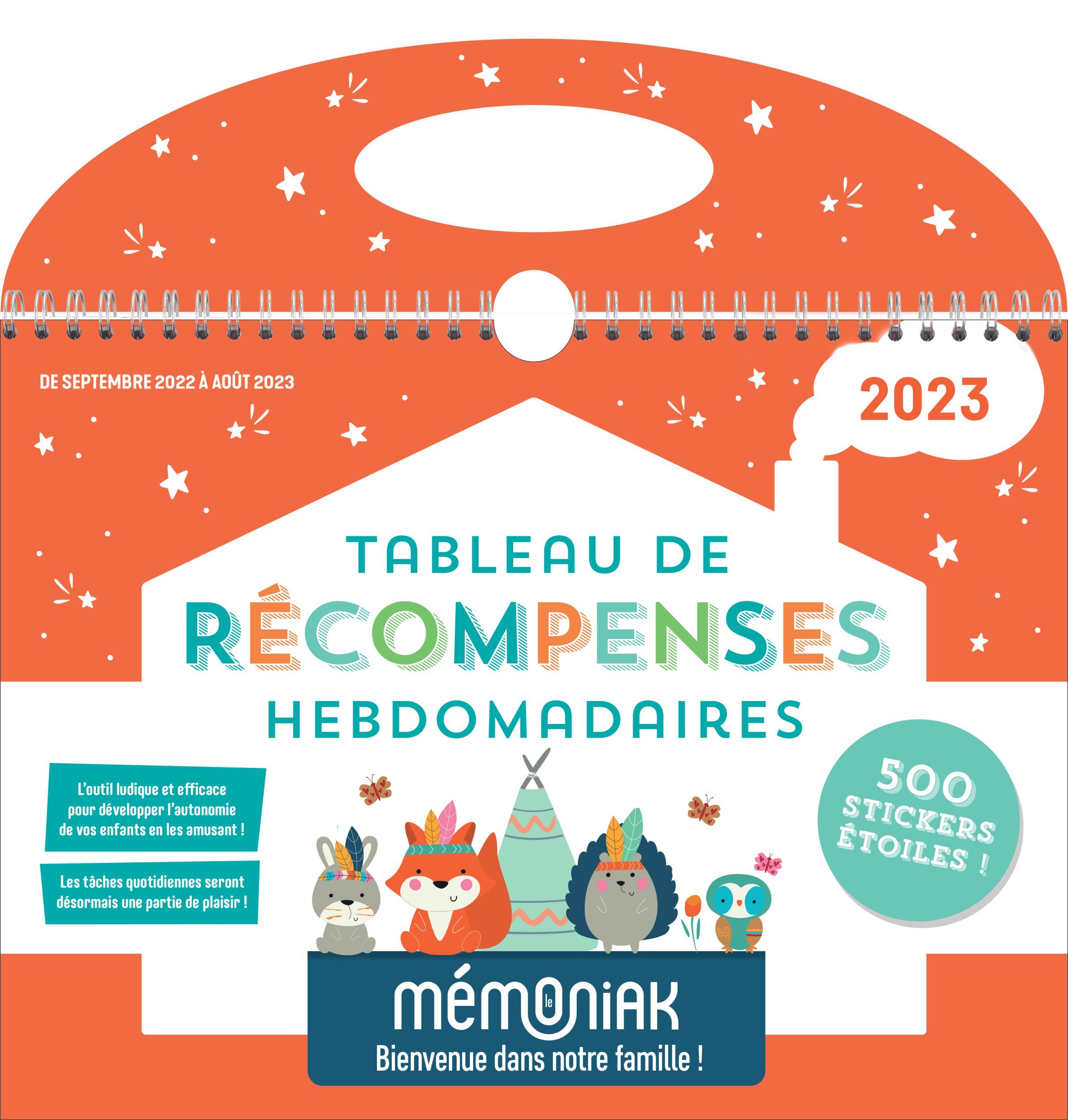 Tableau de récompenses hebdomadaires Mémoniak, max 3 enfants à emporter partout sept. 2022-août 2023