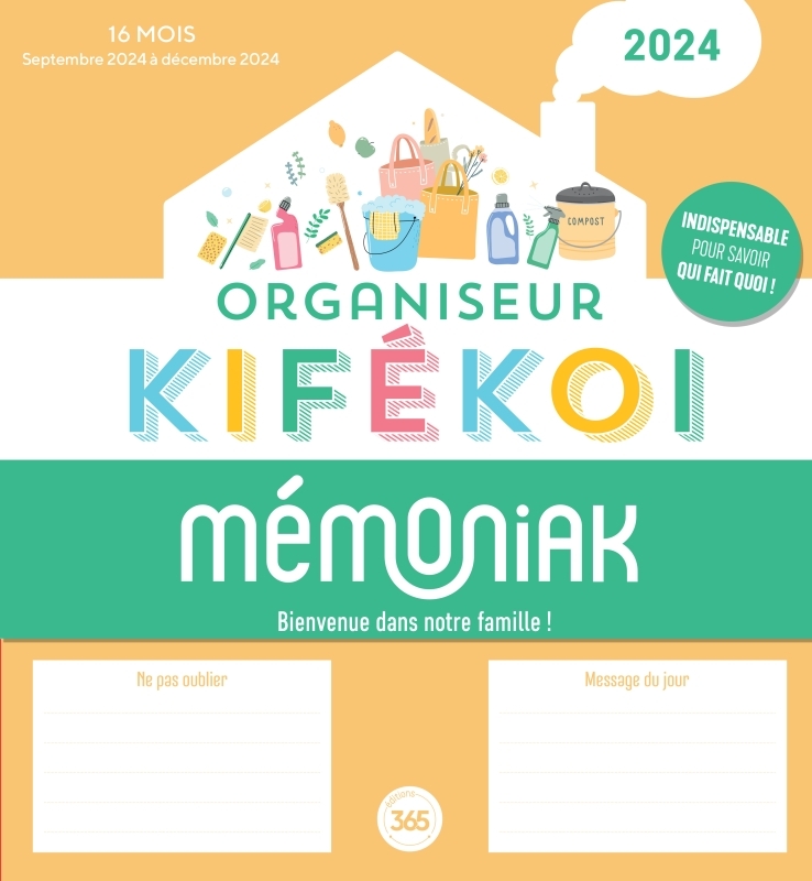 Organiseur Mémoniak Kifékoi, calendrier mensuel en colonnes (sept. 2023- déc. 2024)