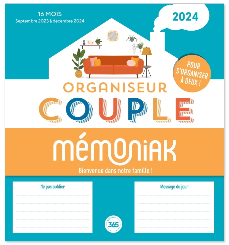 Organiseur Mémoniak spécial Couple, calendrier mensuel (sept. 2023- déc. 2024)
